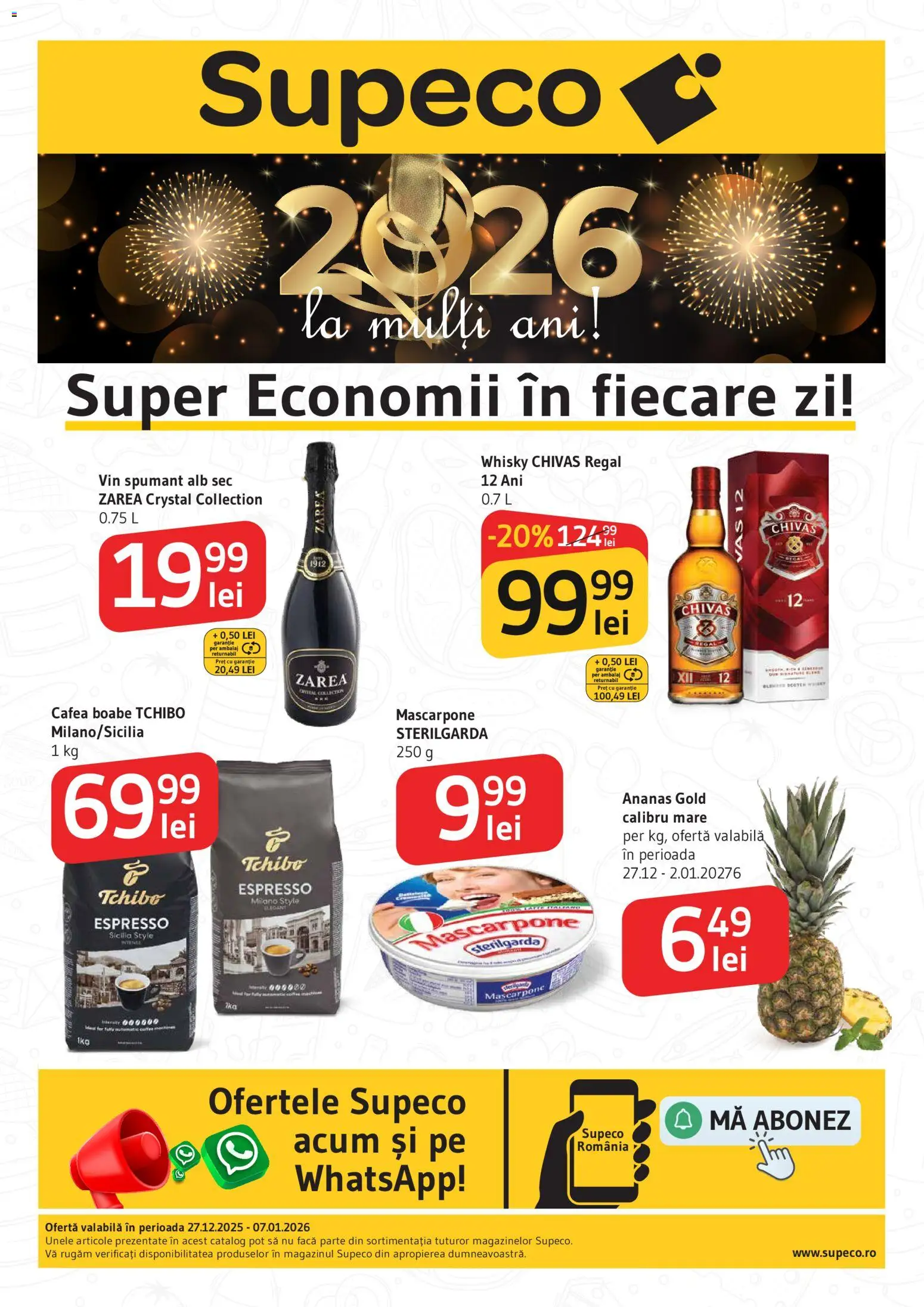 Catalog Supeco 27 Decembrie 2025 - 6 Ianuarie 2026 | Pagina 1 | Produse: Cafea, Vin, Ananas, Mascarpone