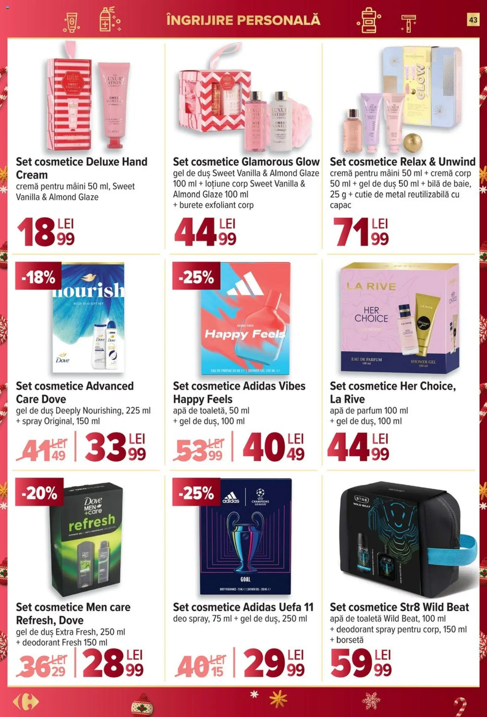 Catalog Carrefour 27 Decembrie 2025 - 6 Ianuarie 2026 | Pagina 43 | Produse: Parfum, Apă de toaletă, Burete, Gel de duș