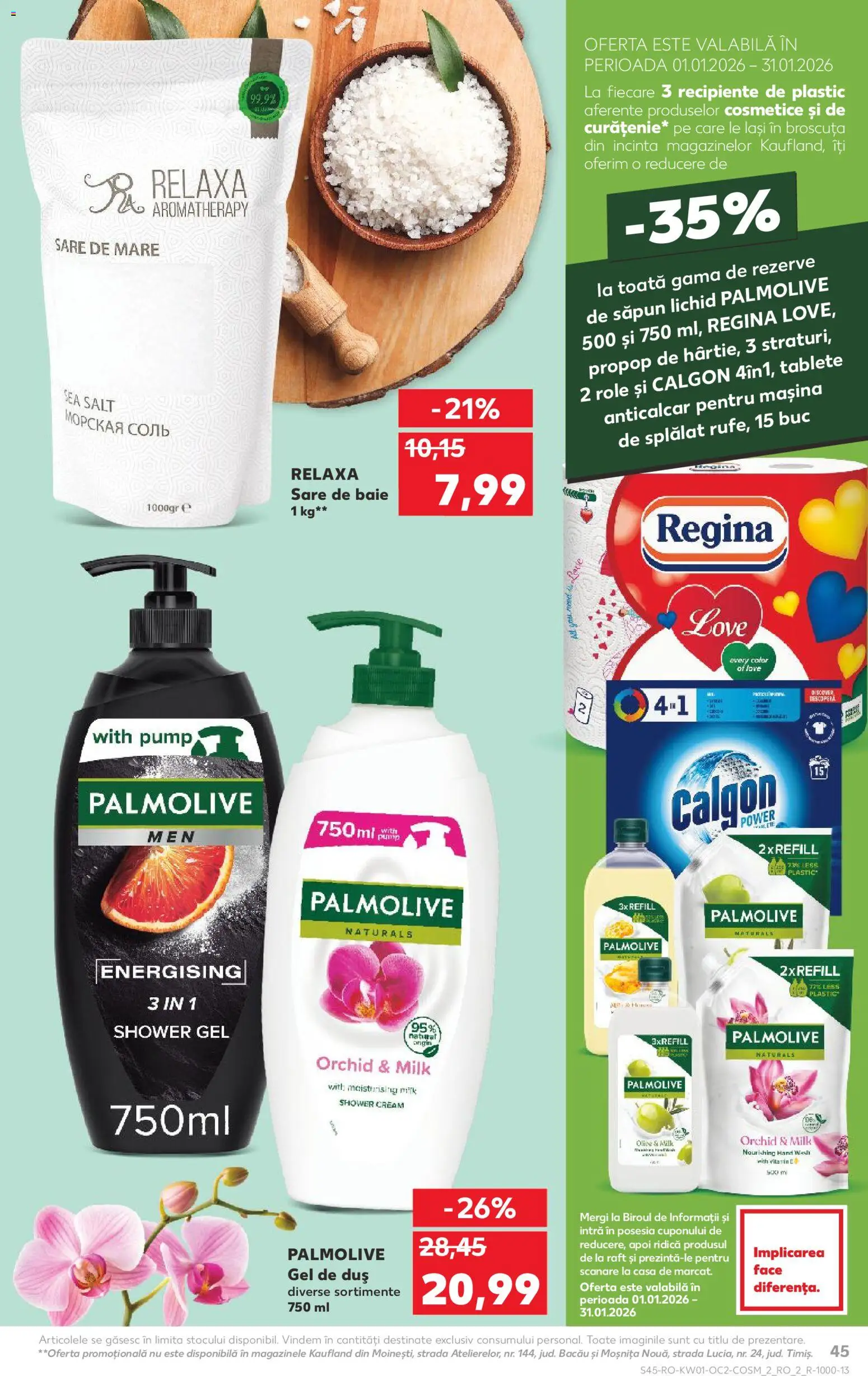 Catalog Kaufland 31 Decembrie 2025 - 5 Ianuarie 2026 | Pagina 45 | Produse: Role, Recipiente, Gel de duș, Sare