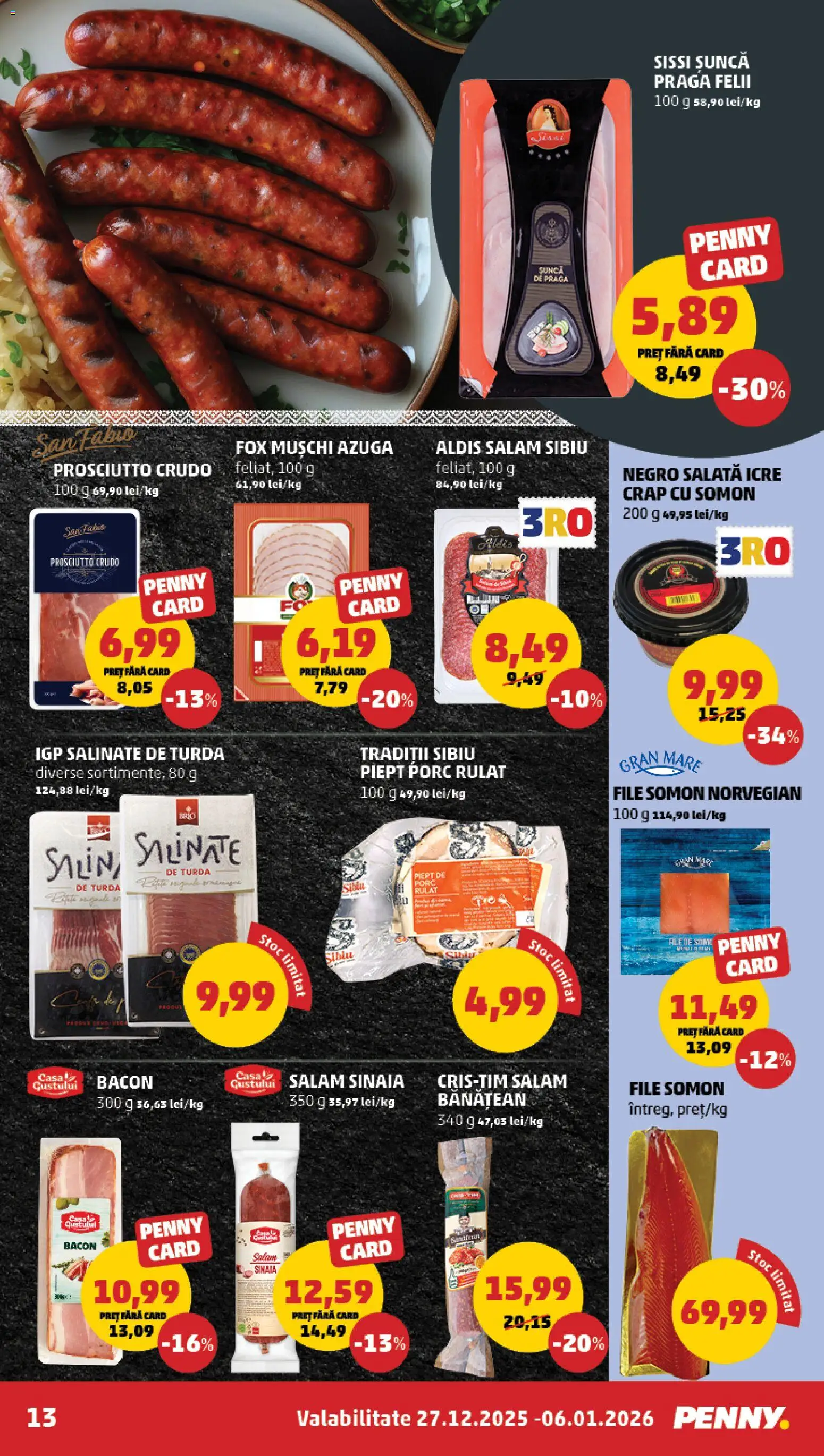 Catalog PENNY Market 27 Decembrie 2025 - 5 Ianuarie 2026 | Pagina 13 | Produse: Bacon, Salam, Șuncă, Salată