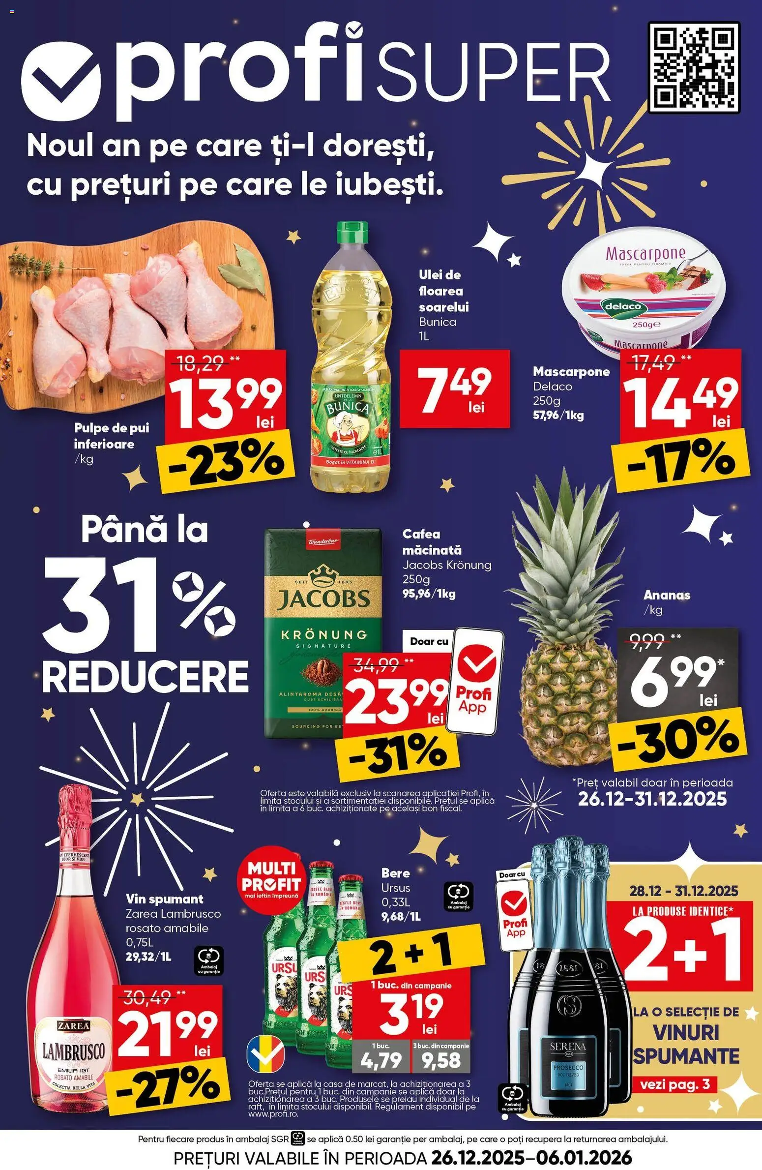 Catalog Profi 26 Decembrie 2025 - 5 Ianuarie 2026 | Pagina 1 | Produse: Light Kedi Konservesi, Vin, Mascarpone, Bant