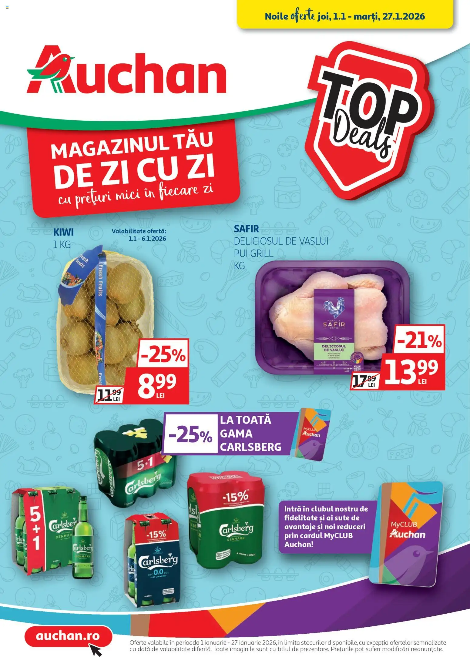 Catalog Auchan 1 - 26 Ianuarie 2026 | Pagina 1 | Produse: Grill, Hacıyatmaz Kedi Oyuncağı, Mici, Kiwi