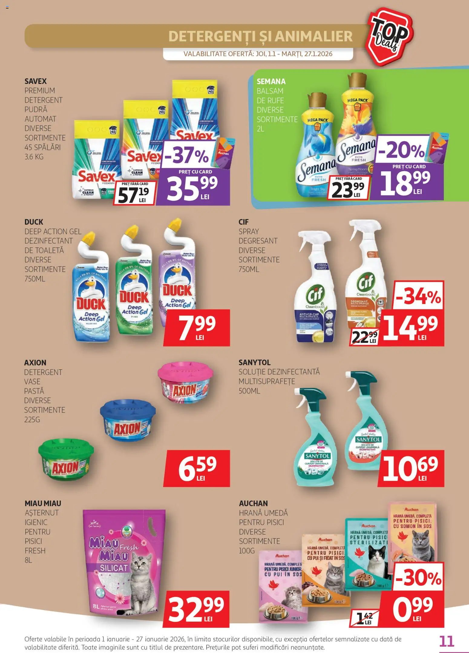 Catalog Auchan 1 - 26 Ianuarie 2026 | Pagina 11 | Produse: Hacıyatmaz Kedi Oyuncağı, Toaletă, Pudră, Balsam