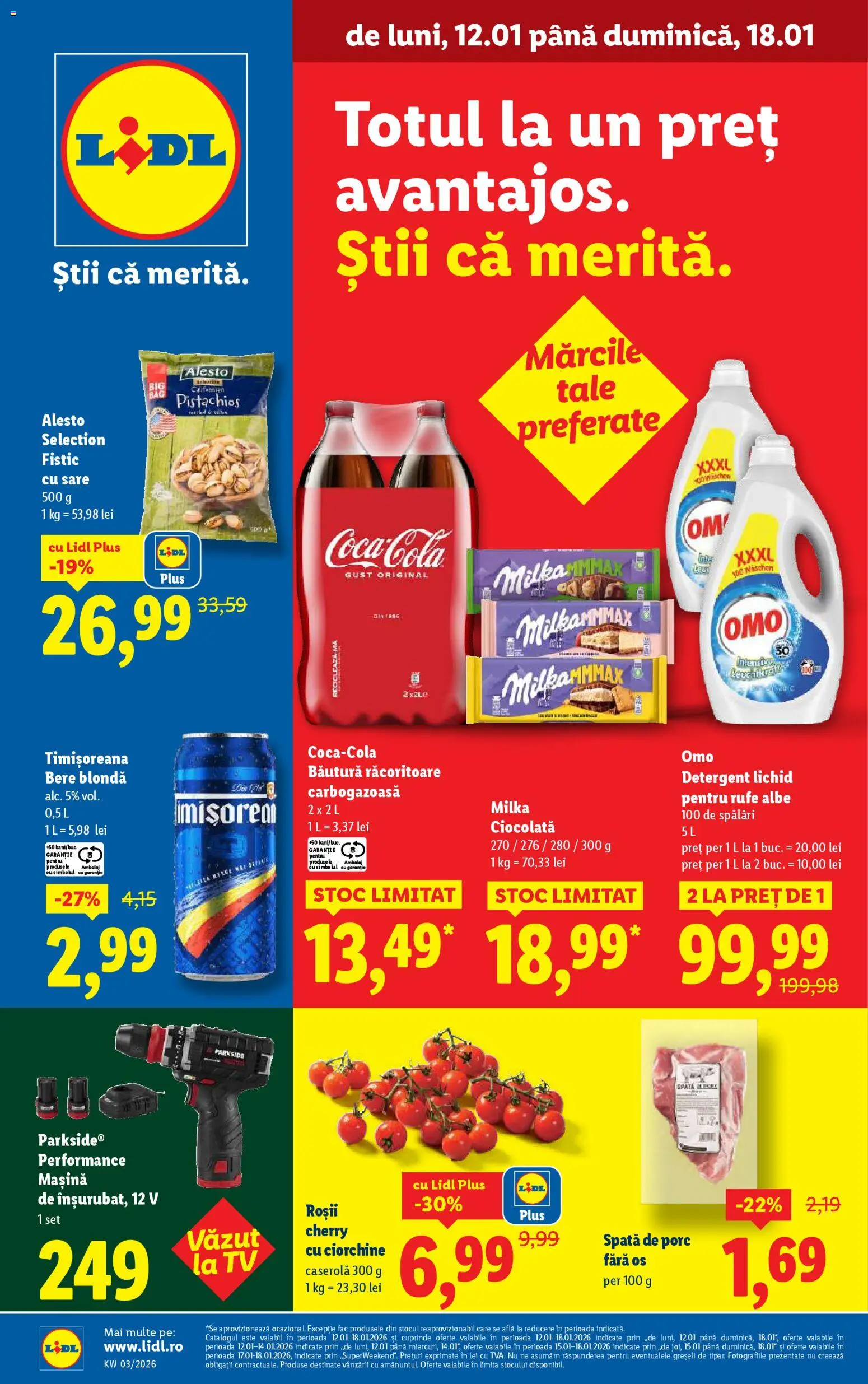 Catalog LIDL 12 - 17 Ianuarie 2026 | Pagina 1 | Produse: Roșii, Fistic, Detergent, Sare