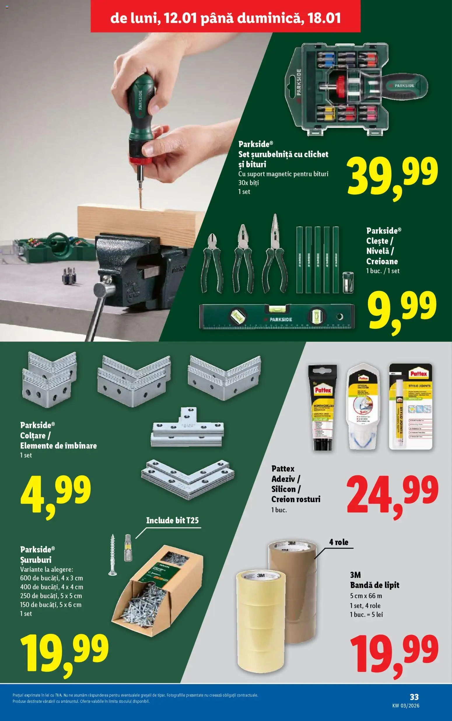 Catalog LIDL 12 - 17 Ianuarie 2026 | Pagina 33 | Produse: Suport magnetic, Clește, Role, Adeziv