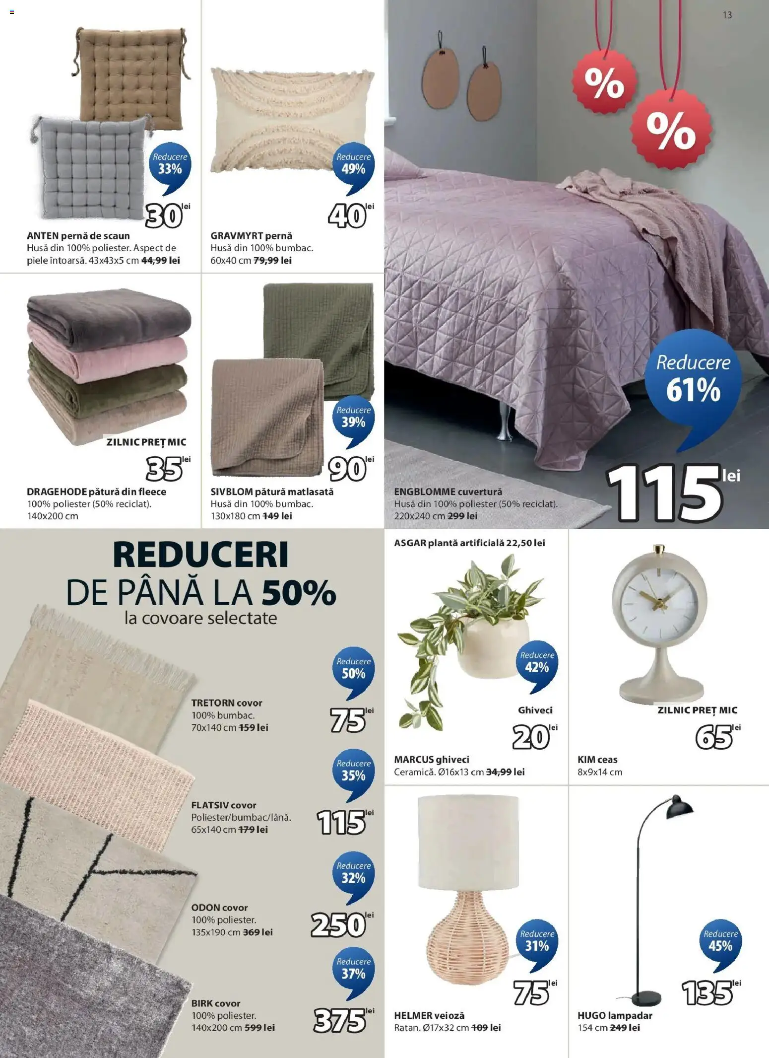 Catalog JYSK 1 - 22 Ianuarie 2026 | Pagina 13 | Produse: Ceas, Pernă, Covor, Veioză