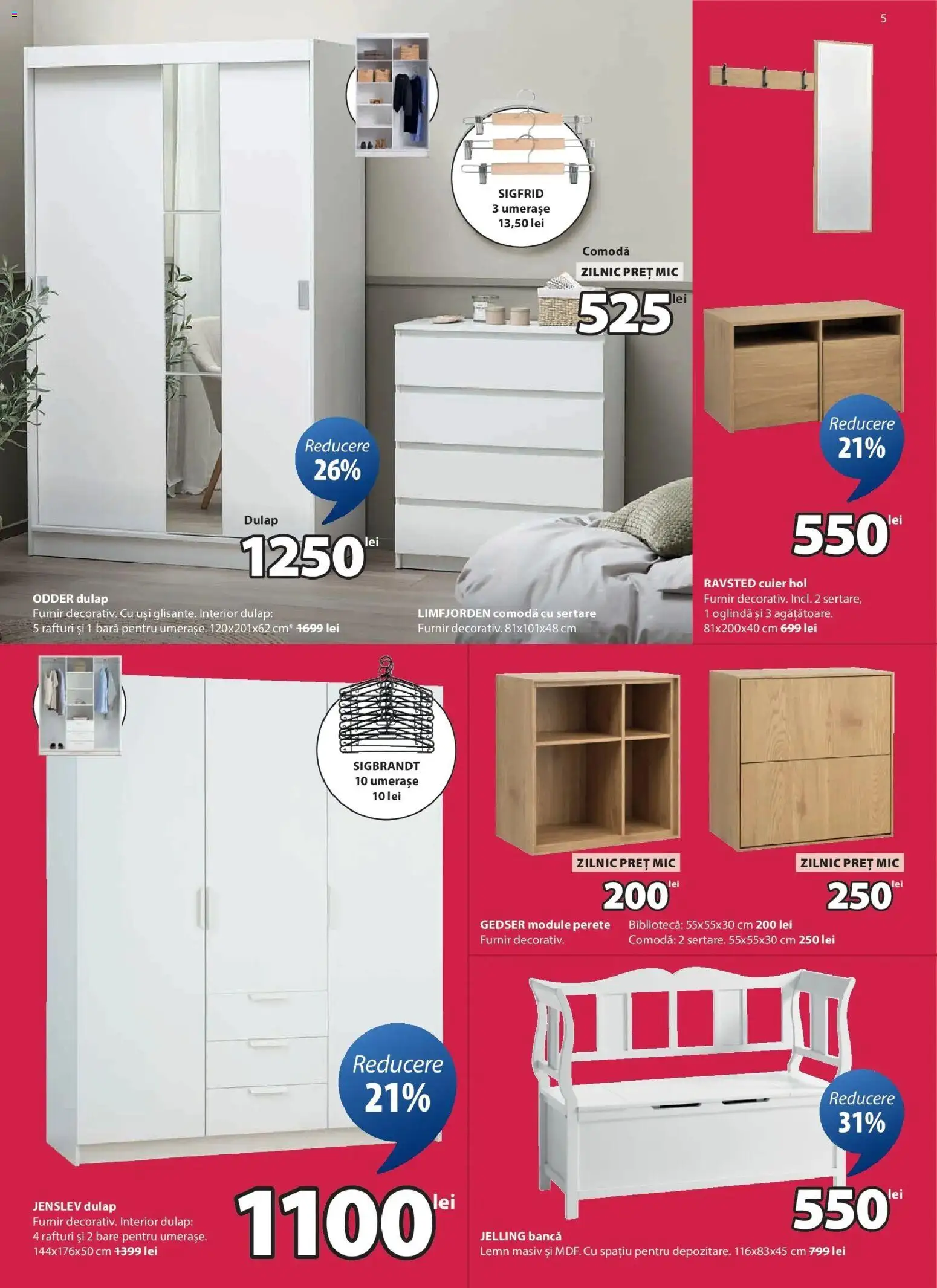 Catalog JYSK 1 - 22 Ianuarie 2026 | Pagina 5 | Produse: Bibliotecă, Comodă, Oglindă, Bancă