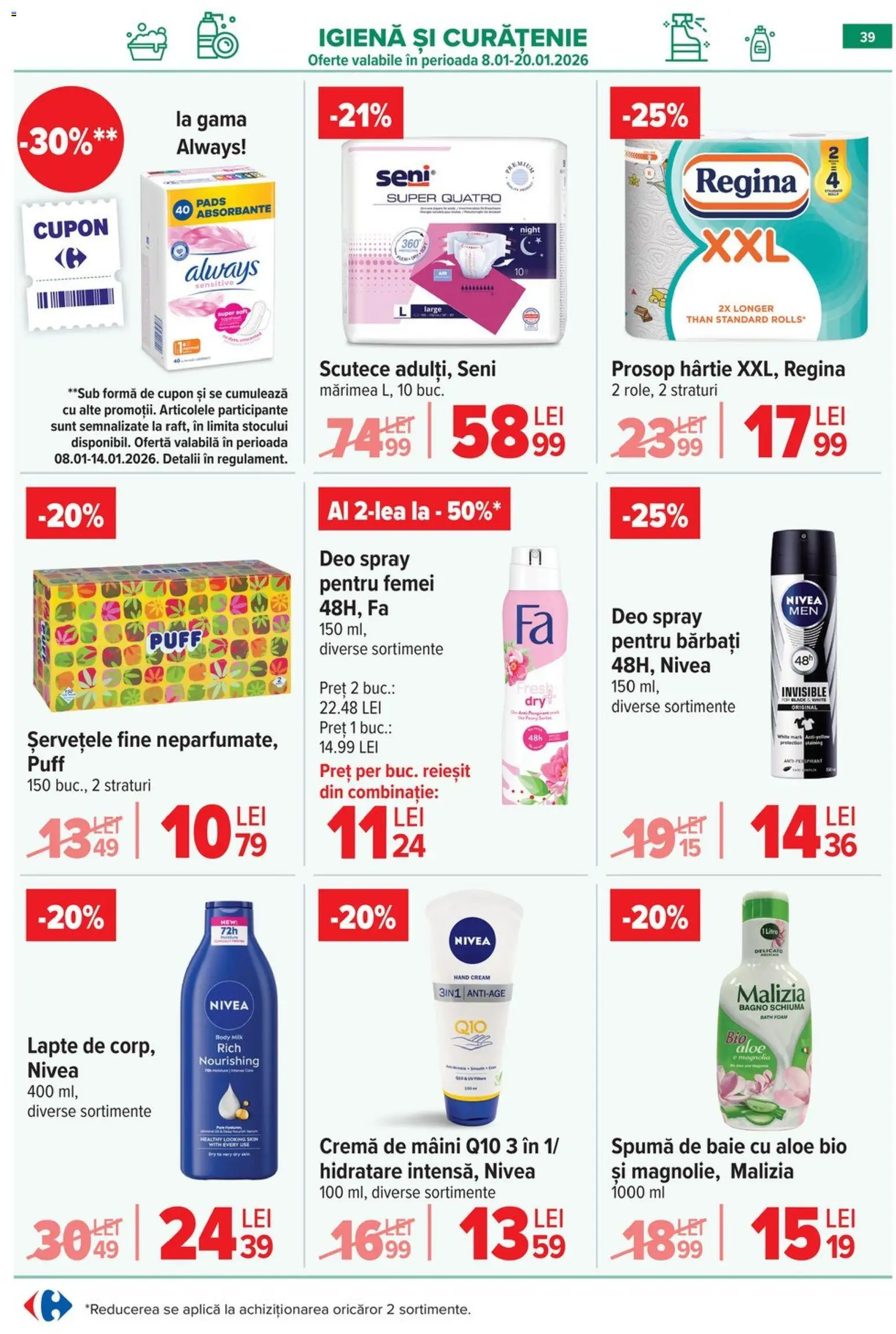 Catalog Carrefour 8 - 12 Ianuarie 2026 | Pagina 39 | Produse: Şerit ödül, Cremă, Absorbante, Scutece