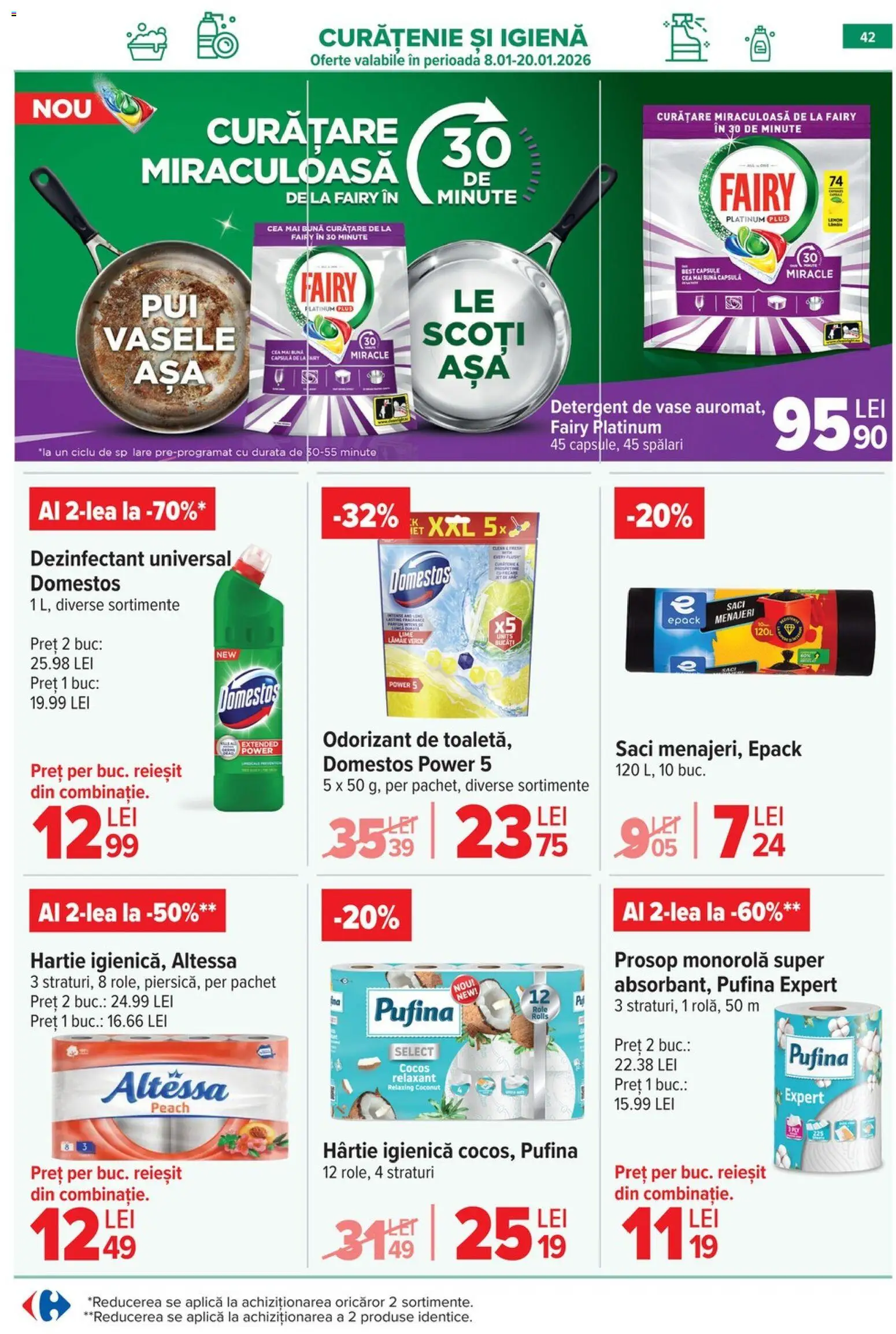 Catalog Carrefour 8 - 12 Ianuarie 2026 | Pagina 42 | Produse: Detergent de vase, Prosop monorolă, Role, Detergent