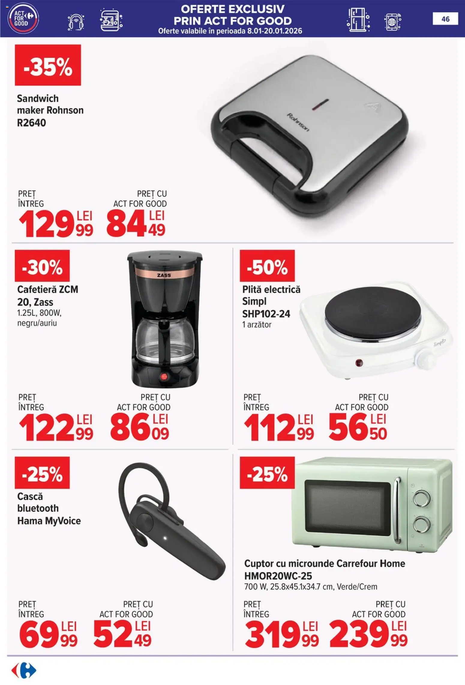 Catalog Carrefour 8 - 12 Ianuarie 2026 | Pagina 46 | Produse: Cuptor, Plită, Cuptor Cu Microunde, Cafetieră