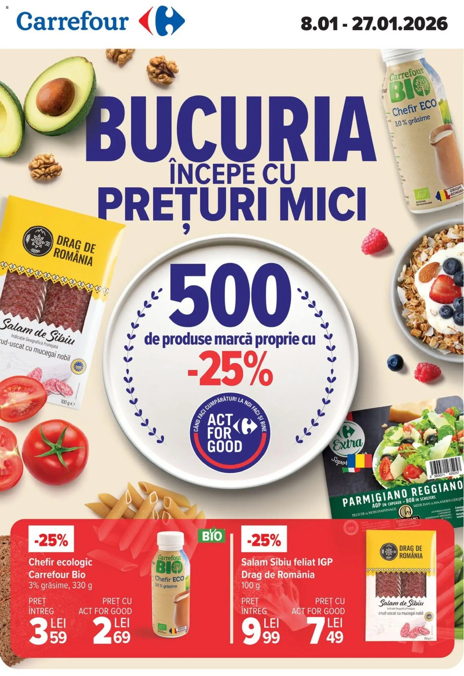 Catalog Carrefour 8 - 26 Ianuarie 2026 | Pagina 1 | Produse: Şerit ödül, Mici, Salam