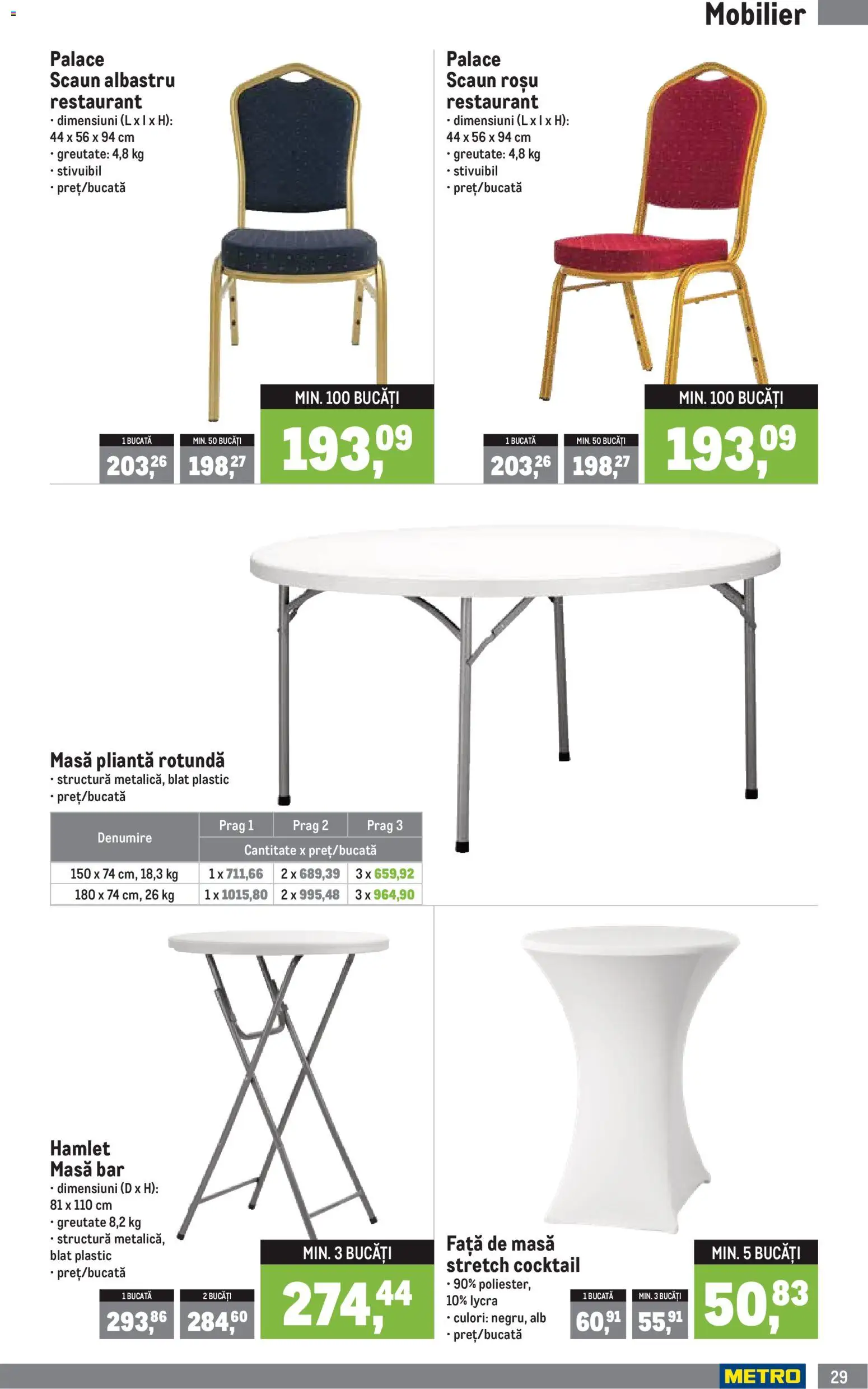 Catalog METRO 5 Ianuarie - 30 Martie 2026 | Pagina 29 | Produse: Față de masă, Masă, Scaun, Cocktail