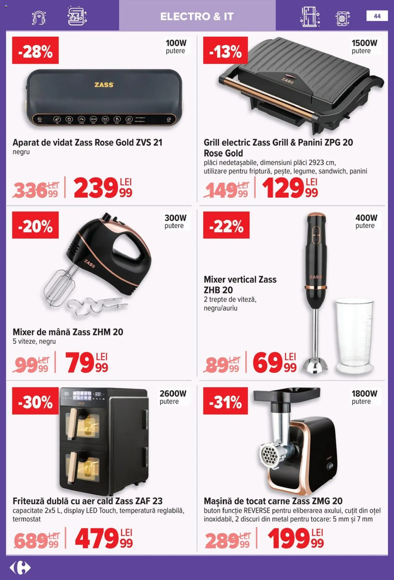 Catalog Carrefour 14 Ianuarie - 9 Februarie 2026 | Pagina 44 | Produse: Mașină de tocat, Grill, Mixer, Babak