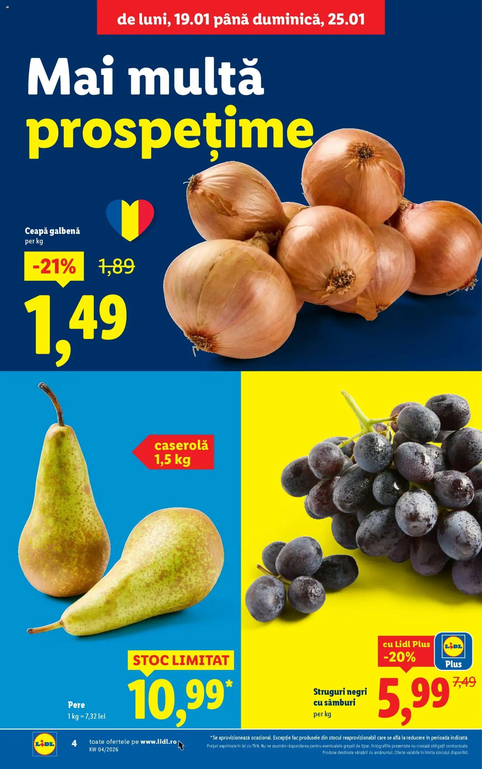 Catalog LIDL 19 - 24 Ianuarie 2026 | Pagina 4 | Produse: Struguri, Ceapă galbenă, Ceapă