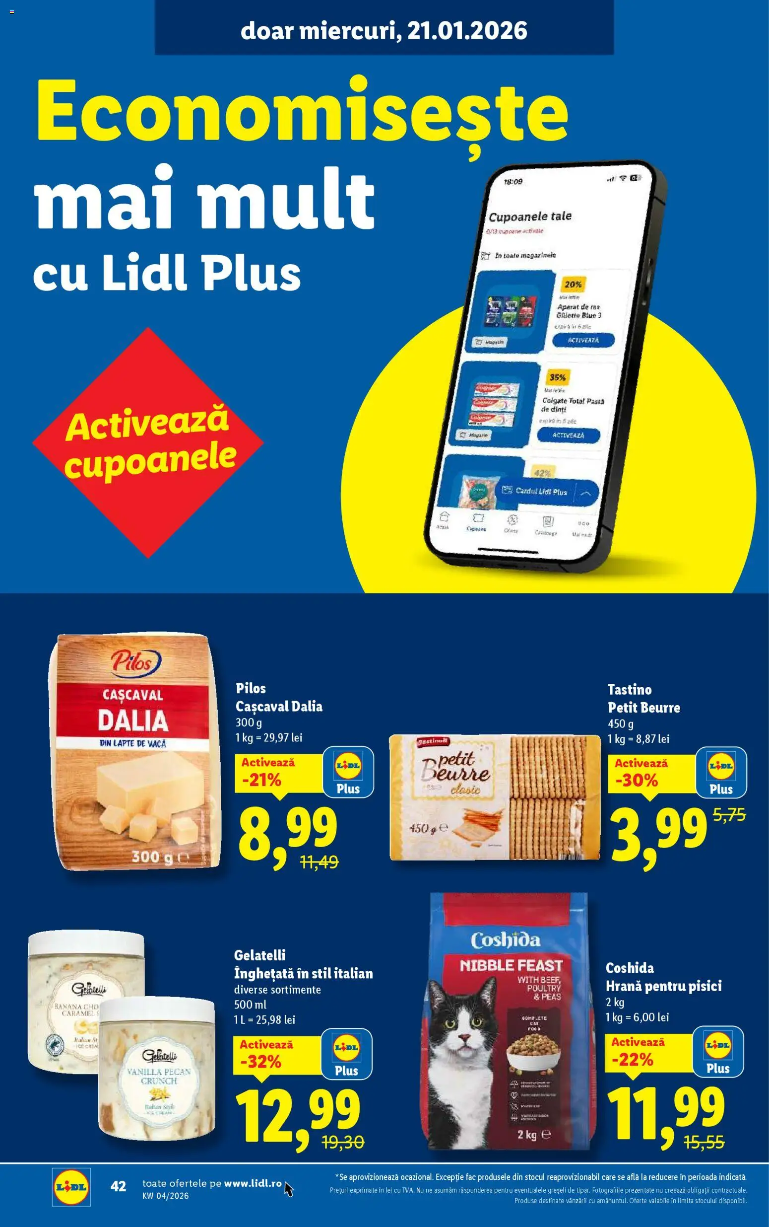 Catalog LIDL 19 - 24 Ianuarie 2026 | Pagina 42 | Produse: Delgeç, Hrană pentru pisici, Cașcaval, Înghețată