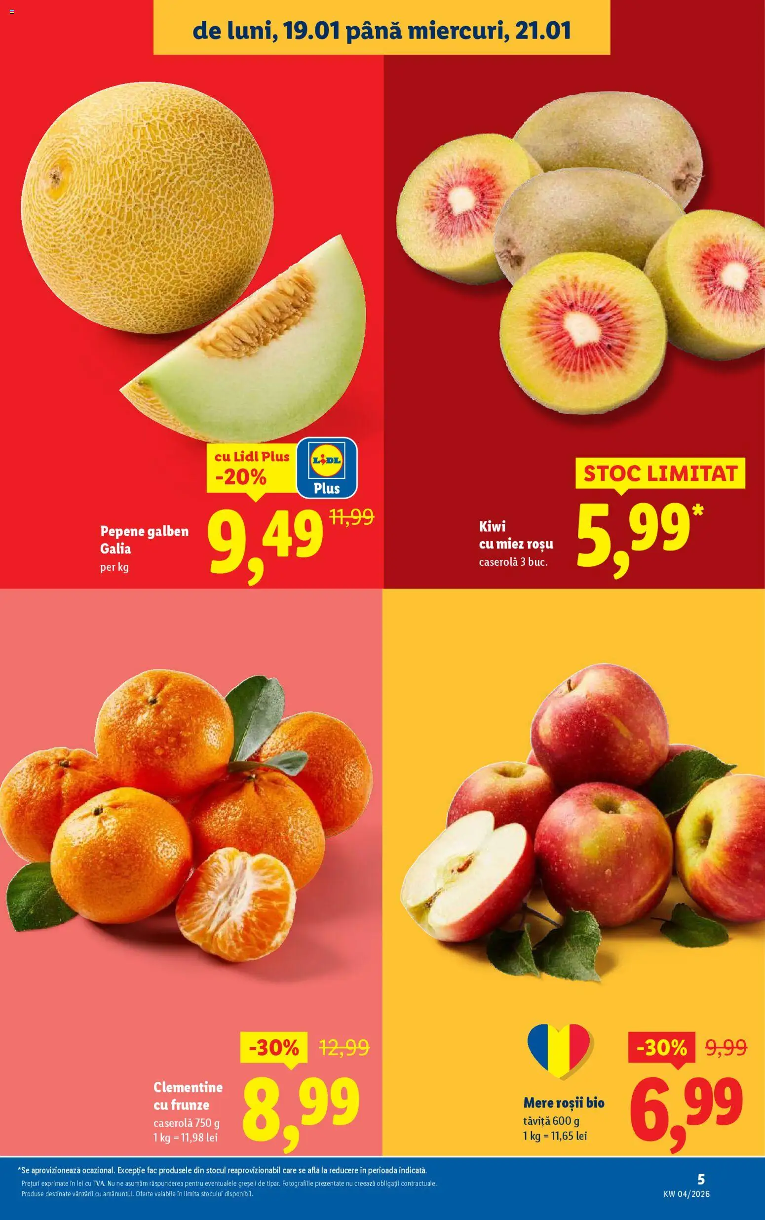 Catalog LIDL 19 - 24 Ianuarie 2026 | Pagina 5 | Produse: Şerit ödül, Pepene Galben, Mere, Roșii