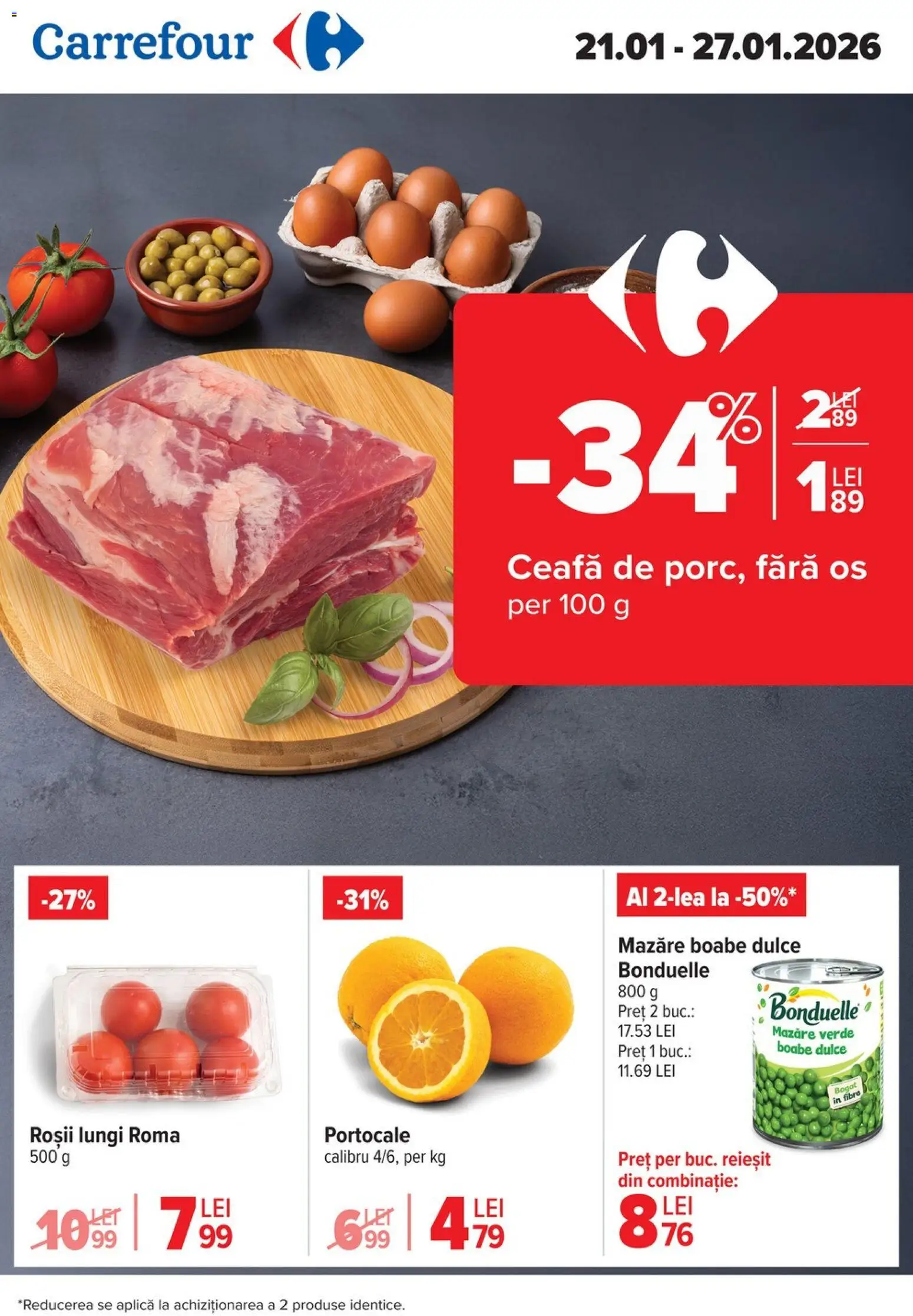 Catalog Carrefour 21 - 26 Ianuarie 2026 | Pagina 1 | Produse: Mazăre, Portocale, Roșii
