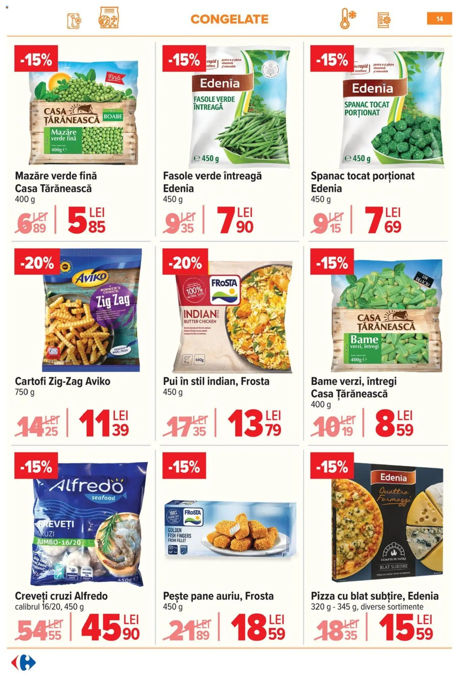Catalog Carrefour 21 - 26 Ianuarie 2026 | Pagina 14 | Produse: Mazăre, Pizza, Pește, Fasole verde