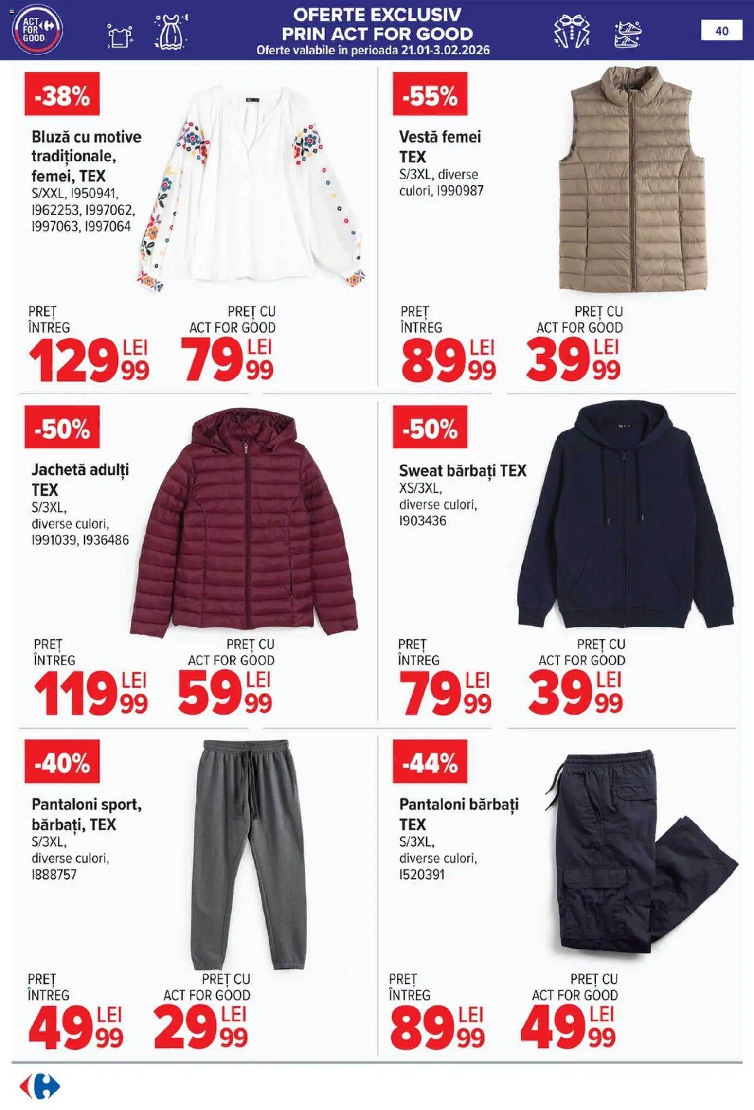 Catalog Carrefour 21 - 26 Ianuarie 2026 | Pagina 40 | Produse: Jachetă, Bluză, Vestă, Pantaloni