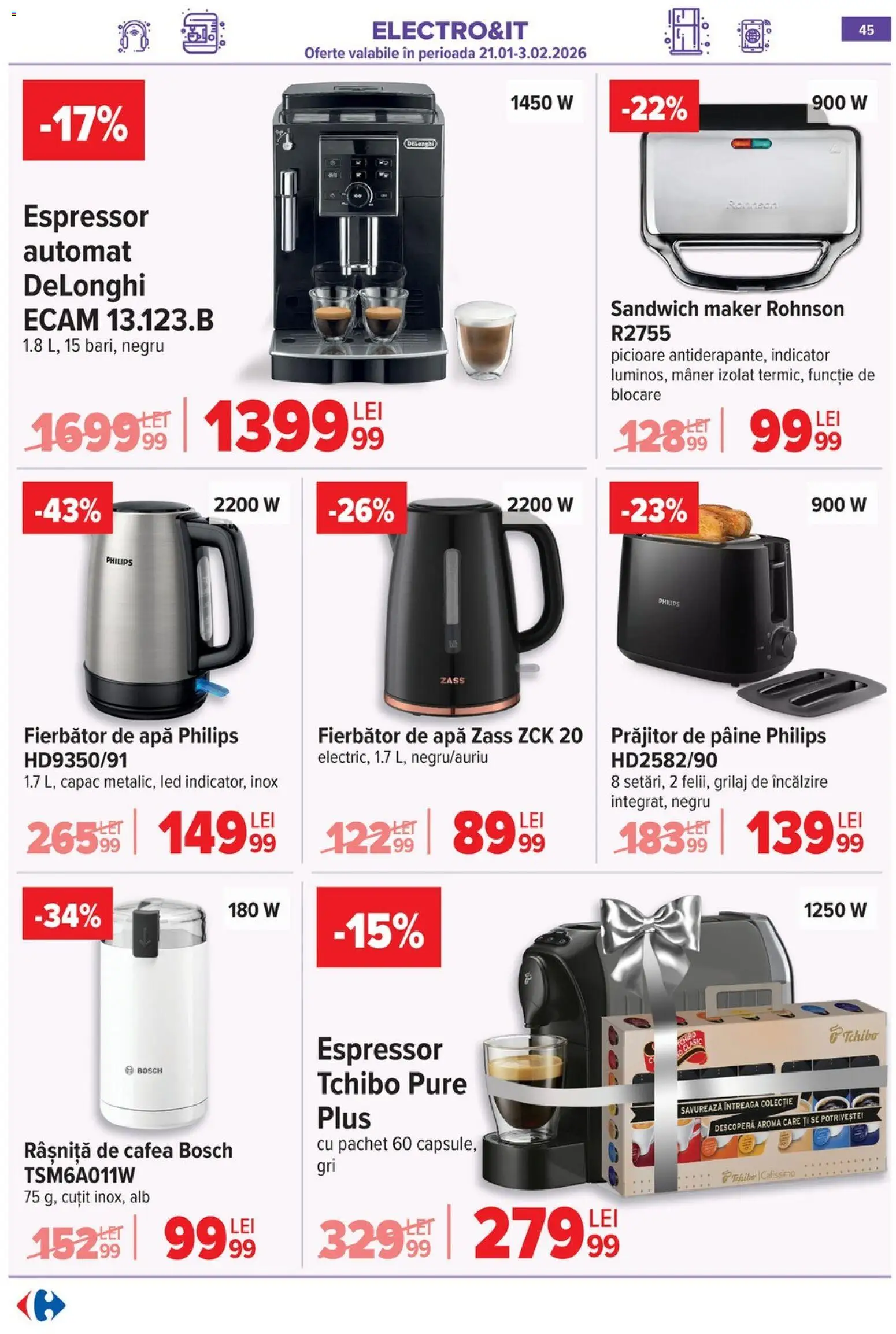Catalog Carrefour 21 - 26 Ianuarie 2026 | Pagina 45 | Produse: Espressor, Enginar, Cuțit, Apă