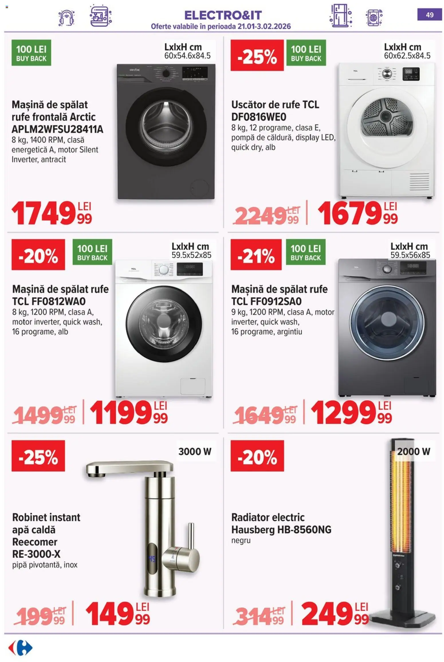 Catalog Carrefour 21 - 26 Ianuarie 2026 | Pagina 49 | Produse: Mașină De Spălat, Uscător, Apă