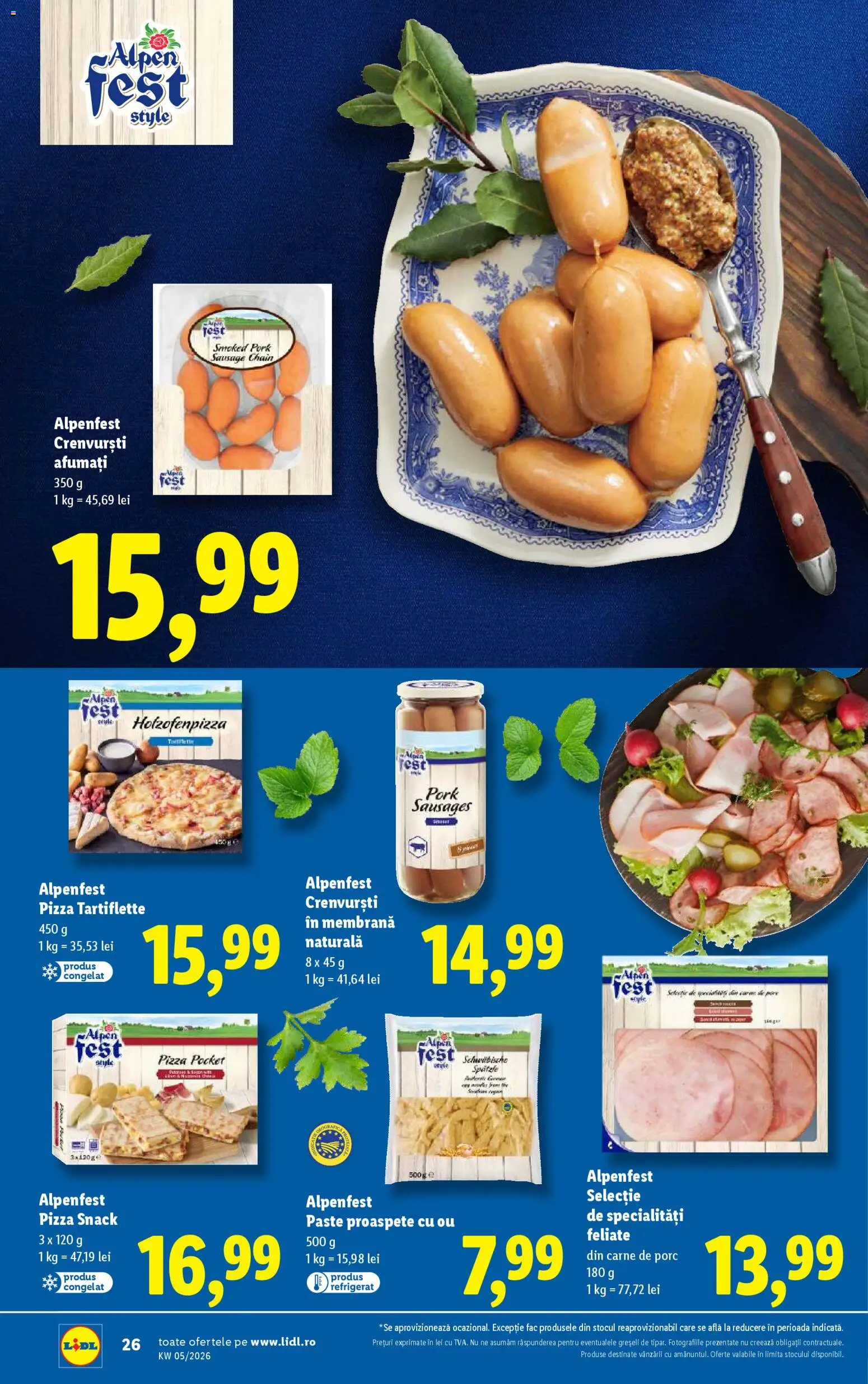 Catalog LIDL 26 - 31 Ianuarie 2026 | Pagina 26 | Produse: Crenvurști, Pizza, Carne De Porc, Paste