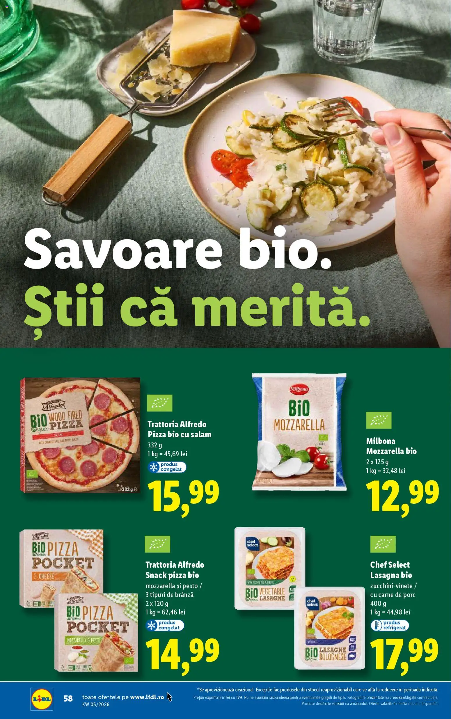 Catalog LIDL 26 - 31 Ianuarie 2026 | Pagina 58 | Produse: Şerit ödül, Lasagna, Mozzarella, Snack pizza