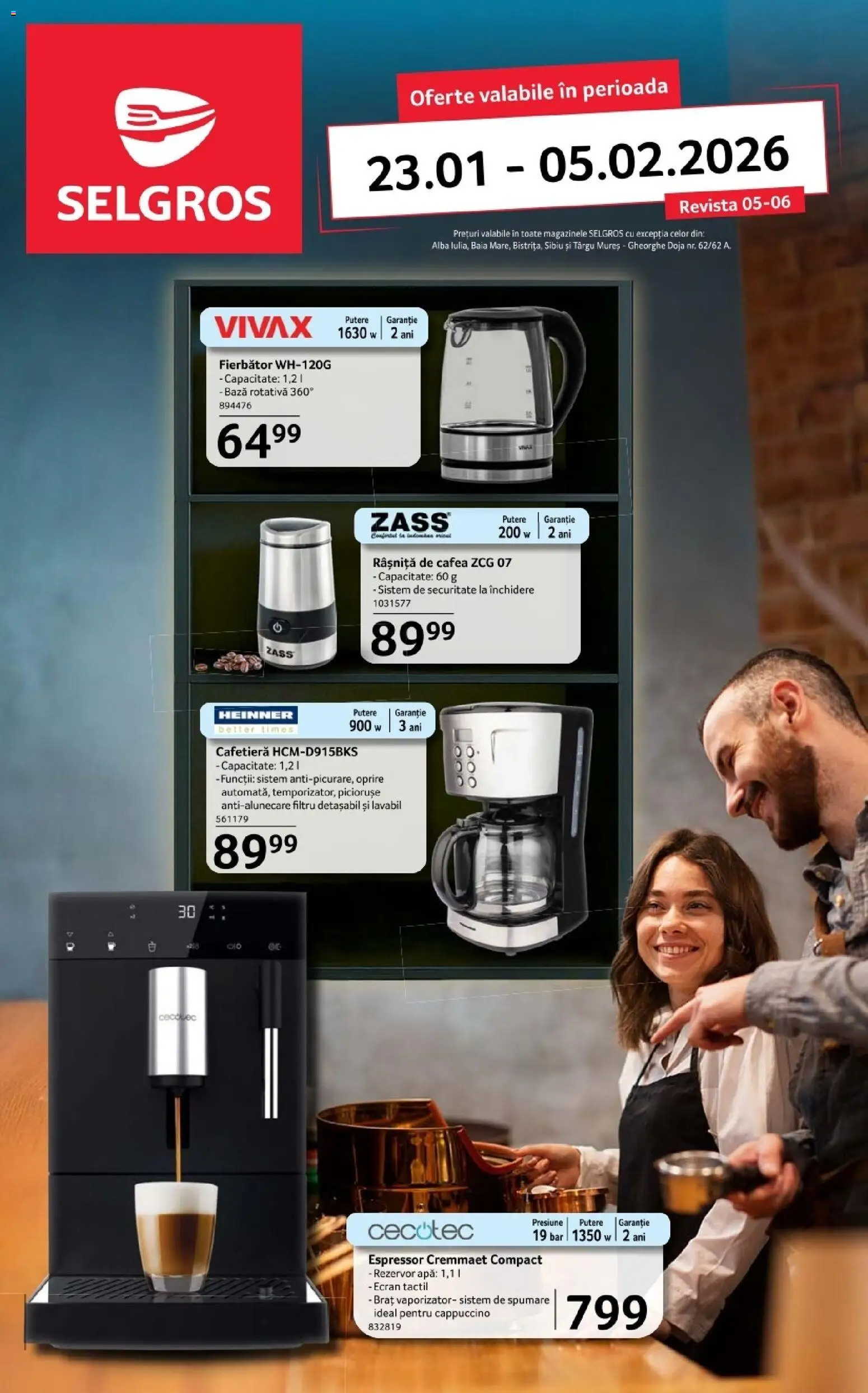 Catalog Selgros 23 Ianuarie - 4 Februarie 2026 | Pagina 1 | Produse: Espressor, Cafetieră, Cafea, Apă