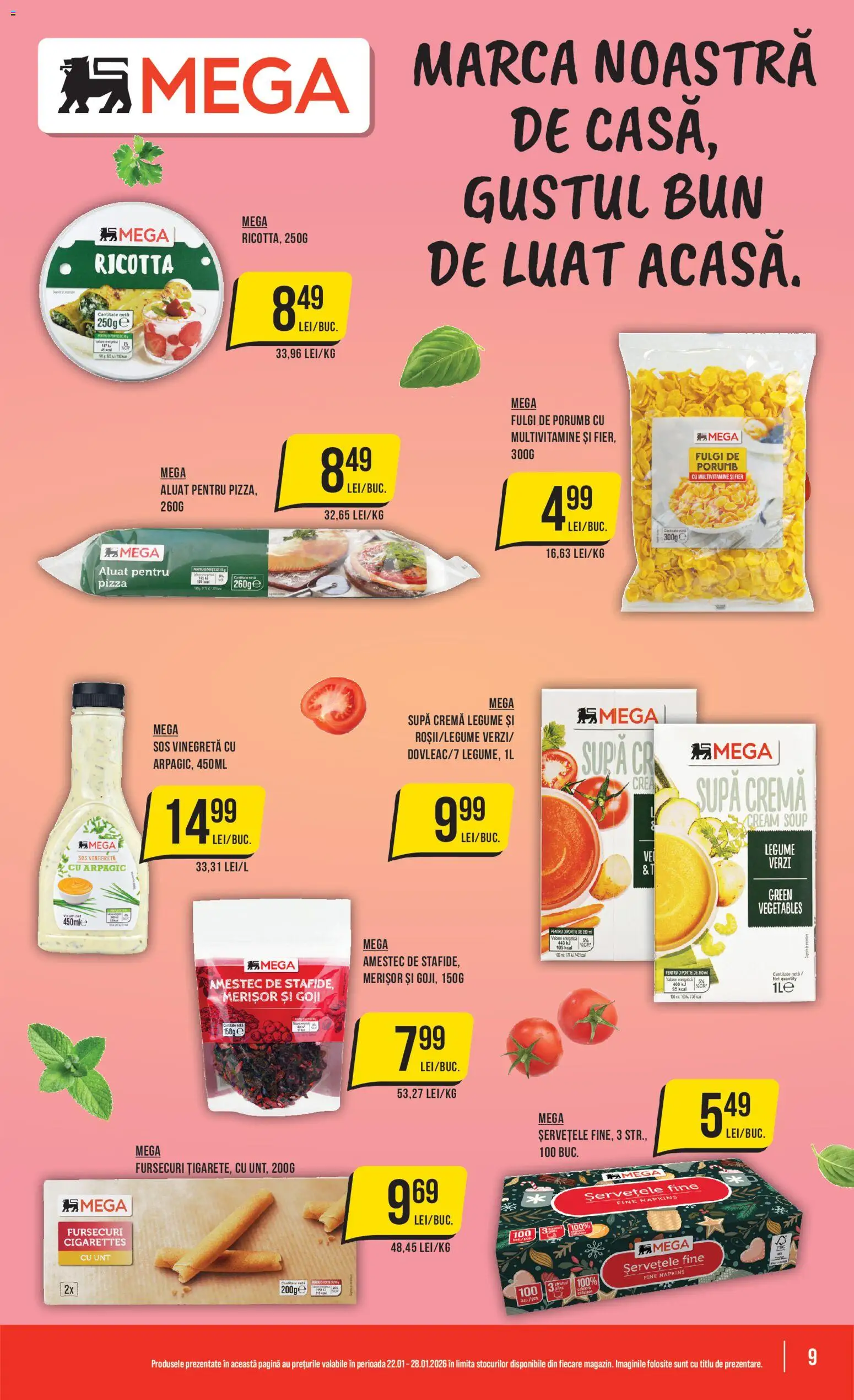 Catalog Mega Image 22 - 27 Ianuarie 2026 | Pagina 9 | Produse: Cremă, Pizza, Fulgi, Legume