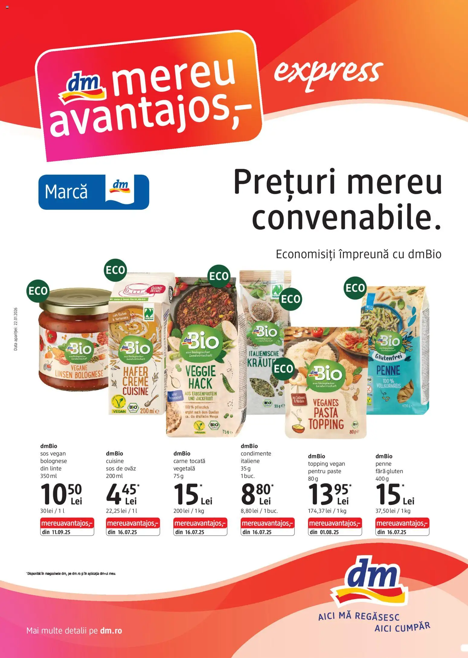 Catalog DM Drogerie Markt 22 Ianuarie - 16 Februarie 2026 | Pagina 1 | Produse: Carne tocată, Paste, Condimente, Sos