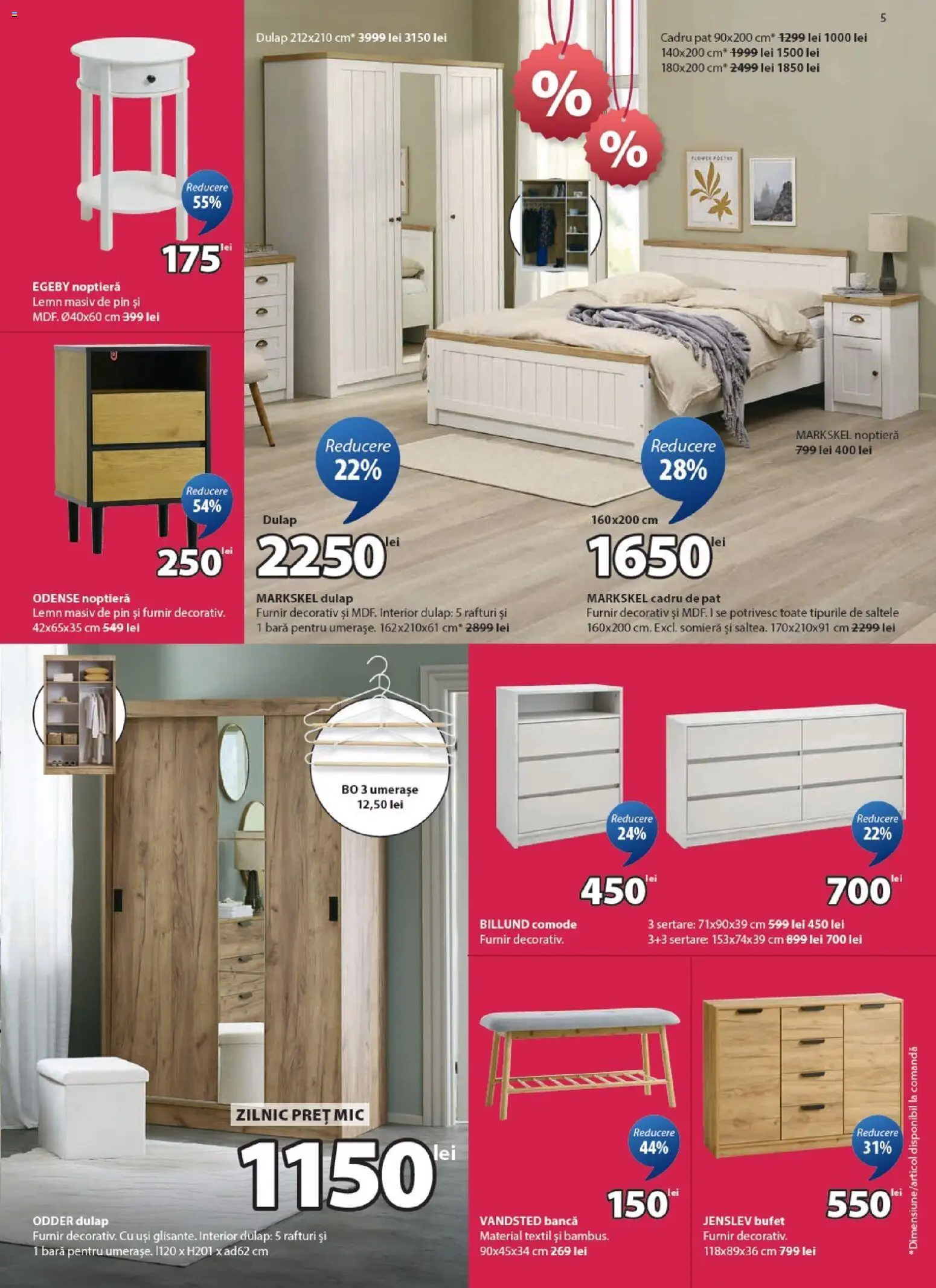 Catalog JYSK 24 Ianuarie - 21 Februarie 2026 | Pagina 5 | Produse: Pat, Noptieră, Bufet, Bancă