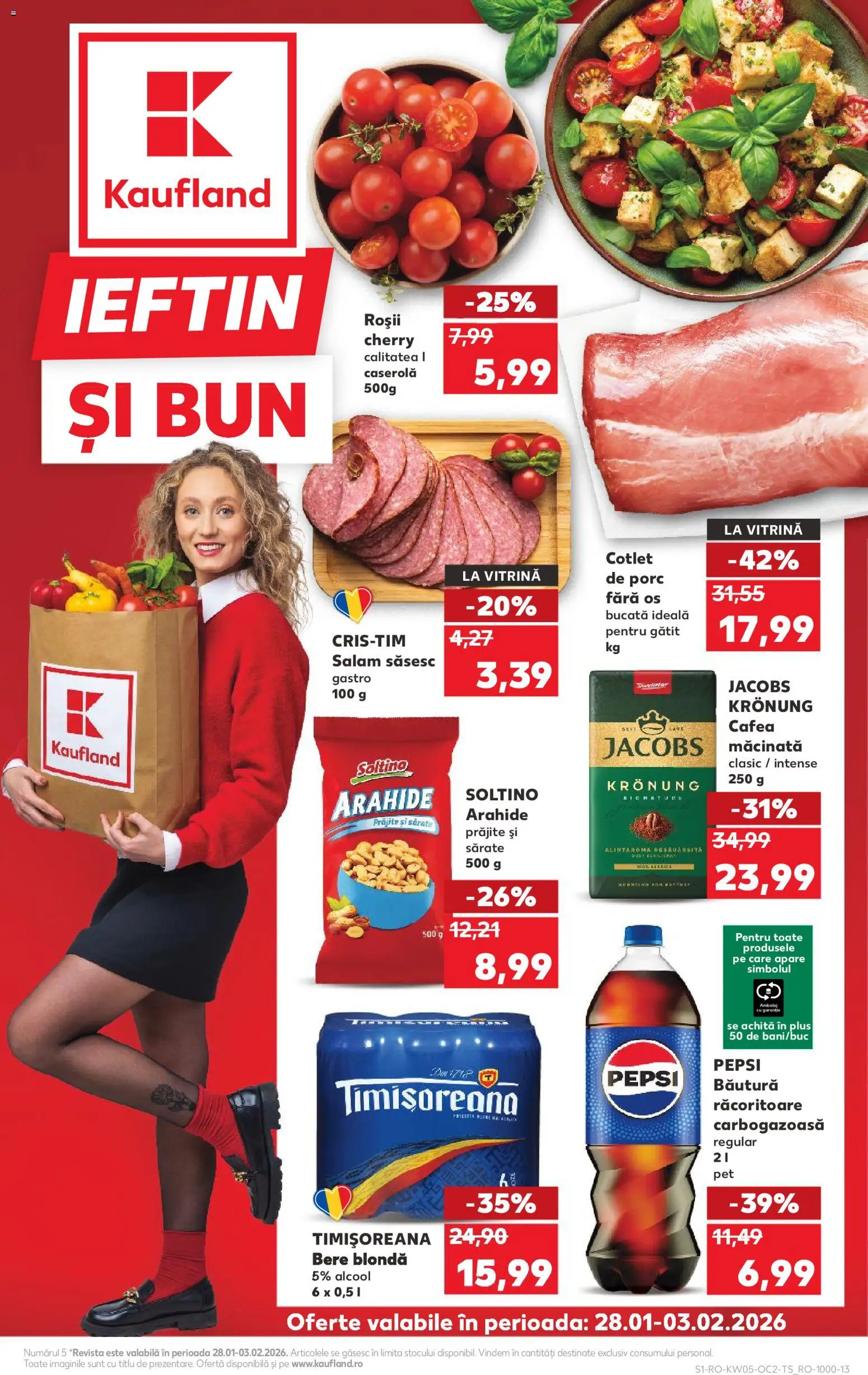 Catalog Kaufland 28 Ianuarie - 2 Februarie 2026 | Pagina 1 | Produse: Vitrină, Salam, Bere, Roșii