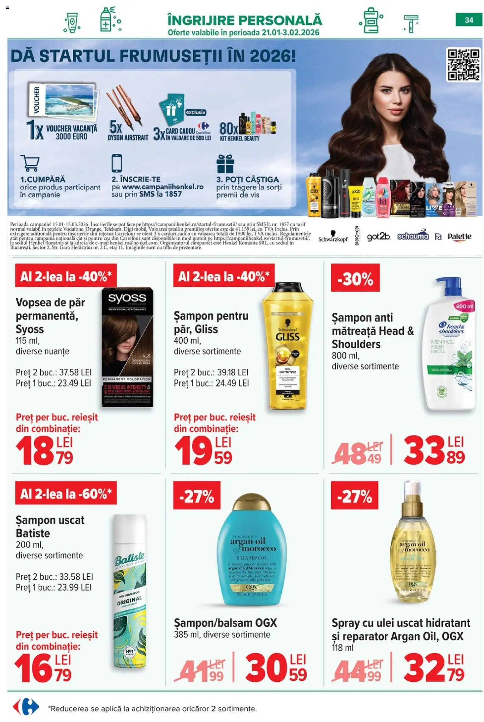 Catalog Carrefour 28 Ianuarie - 2 Februarie 2026 | Pagina 34 | Produse: Vopsea, Șampon, Vopsea de păr, Șampon uscat
