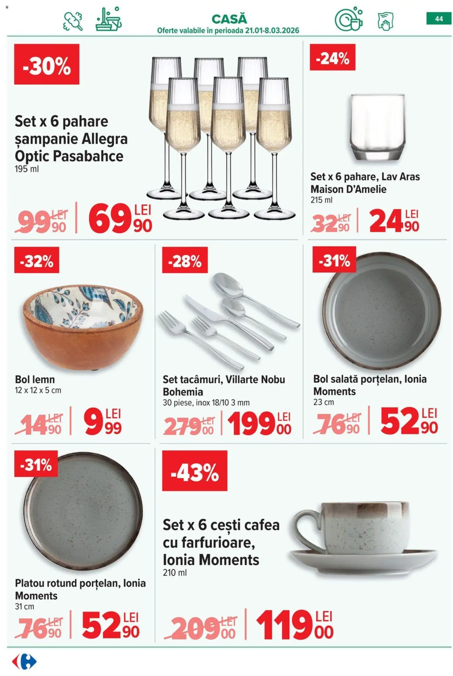 Catalog Carrefour 28 Ianuarie - 2 Februarie 2026 | Pagina 44 | Produse: Pahare, Bol, Cafea, Salată