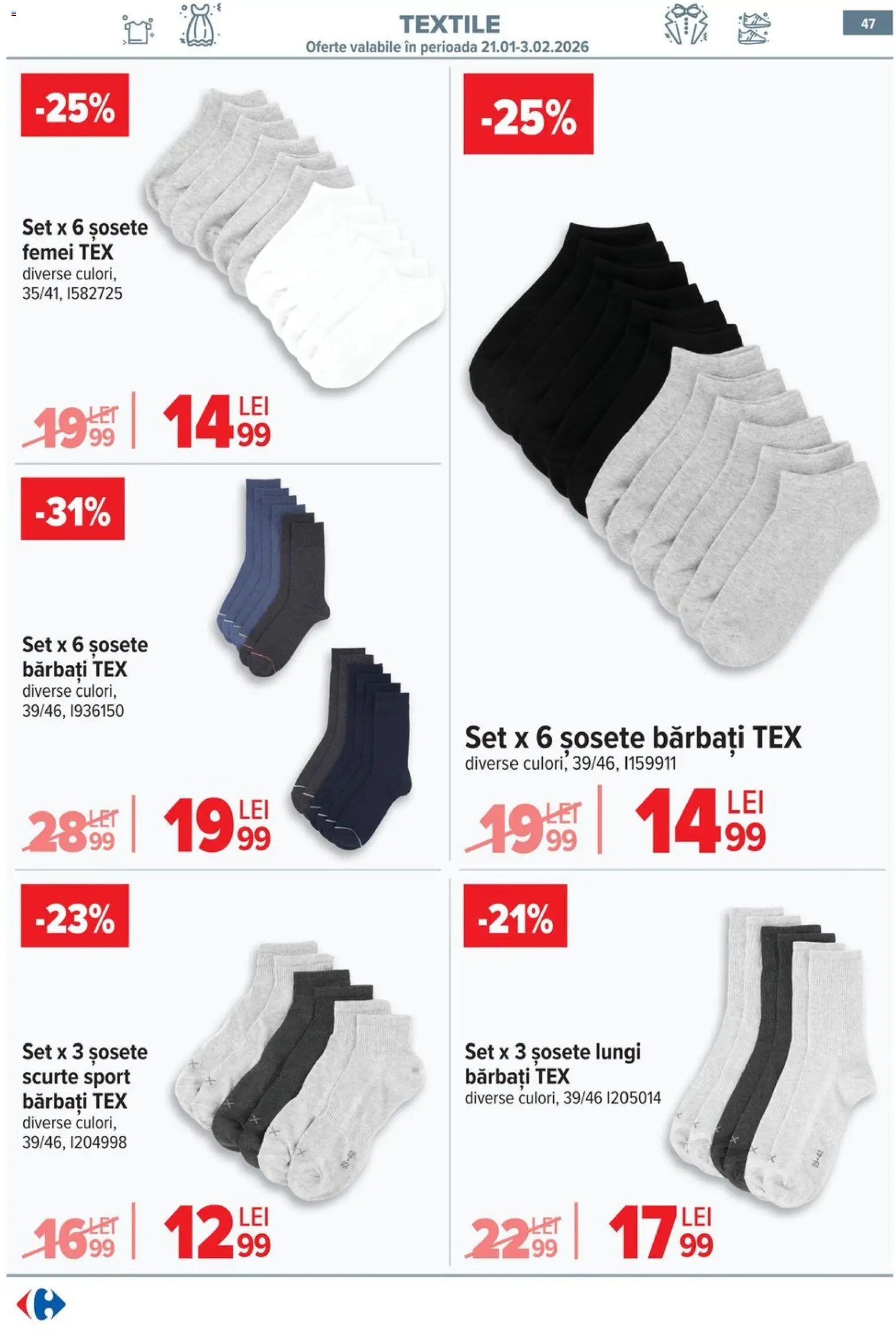Catalog Carrefour 28 Ianuarie - 2 Februarie 2026 | Pagina 47 | Produse: Șosete