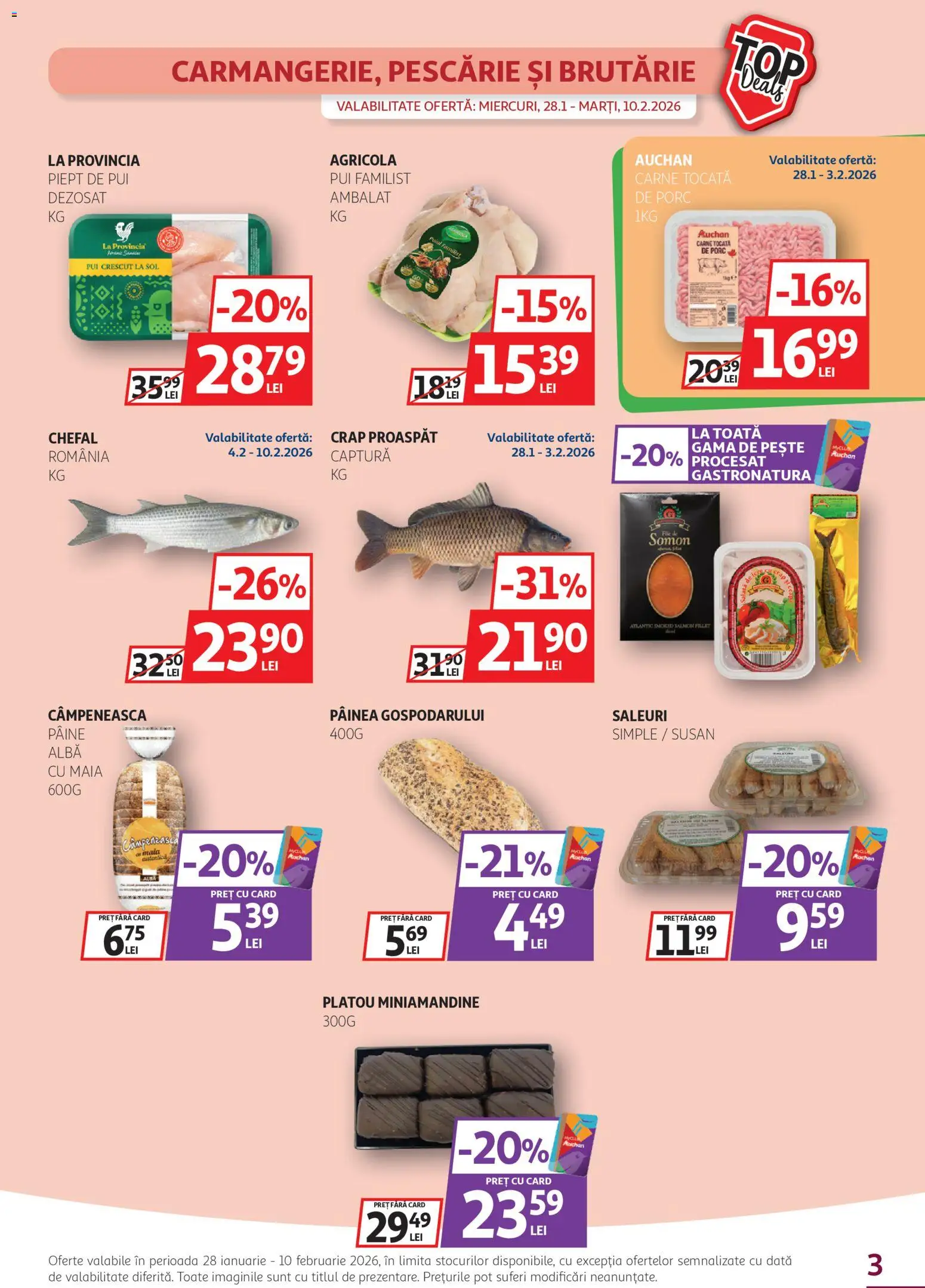 Catalog Auchan 28 Ianuarie - 9 Februarie 2026 | Pagina 3 | Produse: Hacıyatmaz Kedi Oyuncağı, Pâine, Pește, Carne tocată