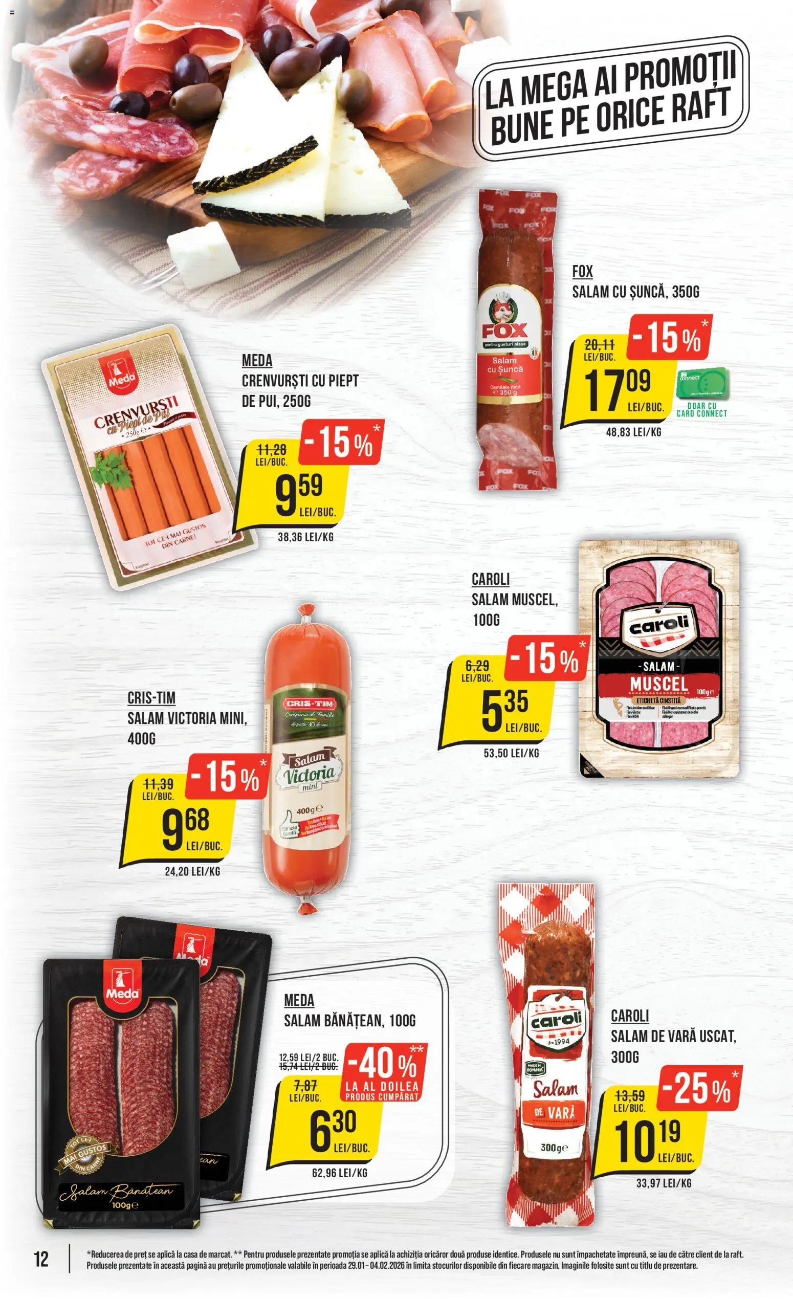 Catalog Mega Image 29 Ianuarie - 3 Februarie 2026 | Pagina 12 | Produse: Raft, Crenvurști, Salam, Șuncă