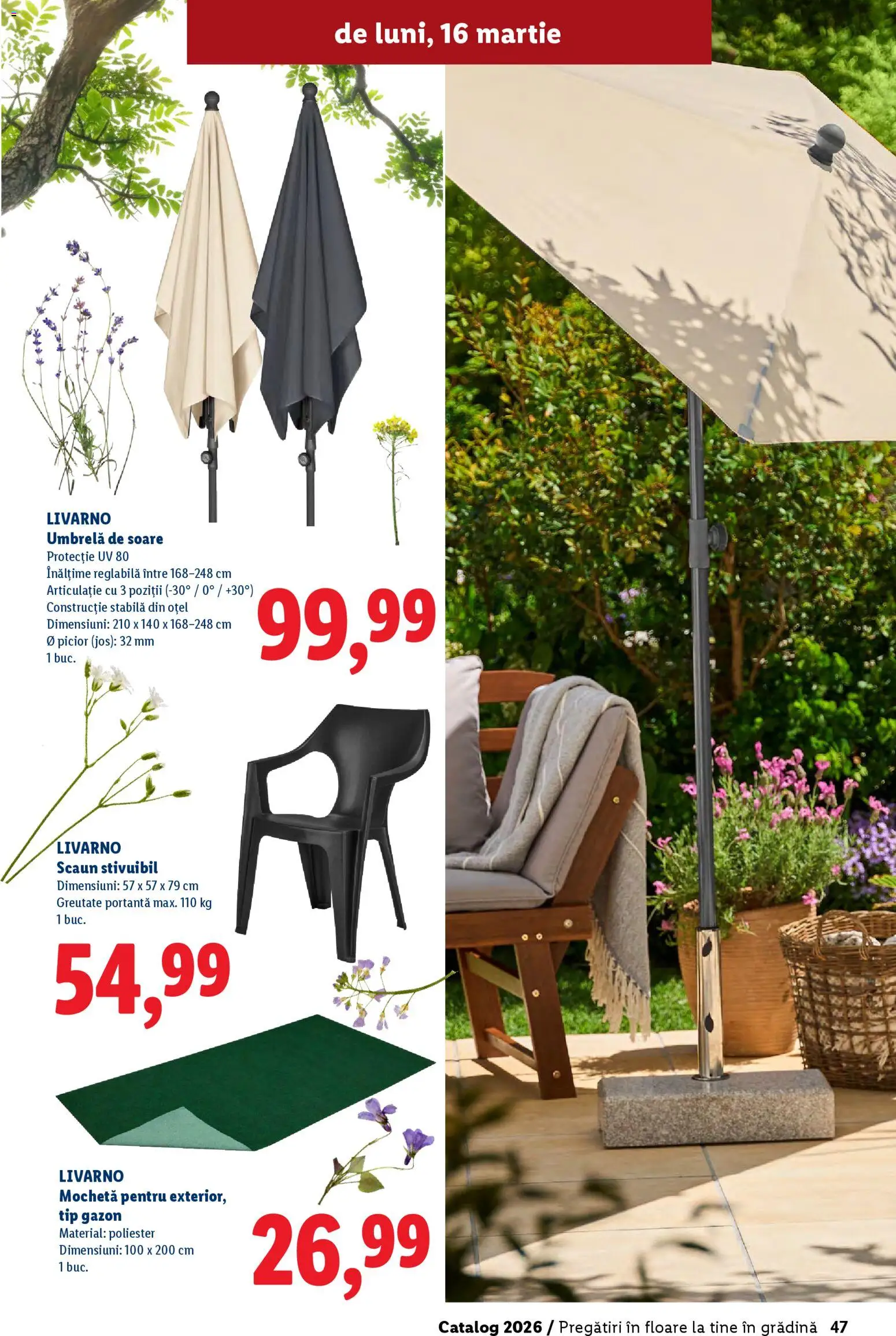 Catalog LIDL 19 Februarie - 4 Aprilie 2026 | Pagina 47 | Produse: Umbrelă, Mochetă, Scaun