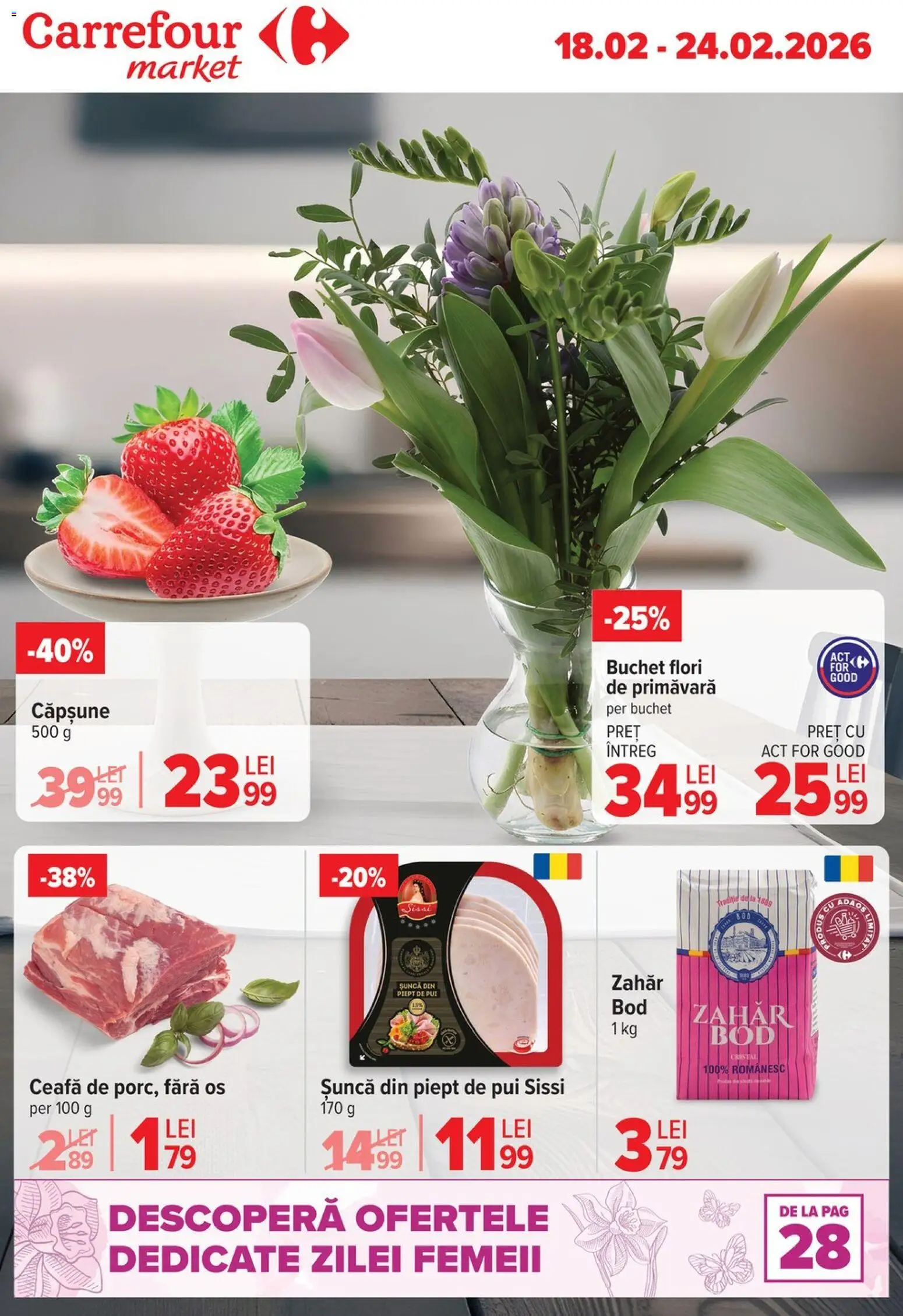 Catalog Carrefour 18 - 23 Februarie 2026 | Pagina 1 | Produse: Hacıyatmaz Kedi Oyuncağı, Șuncă, Zahăr