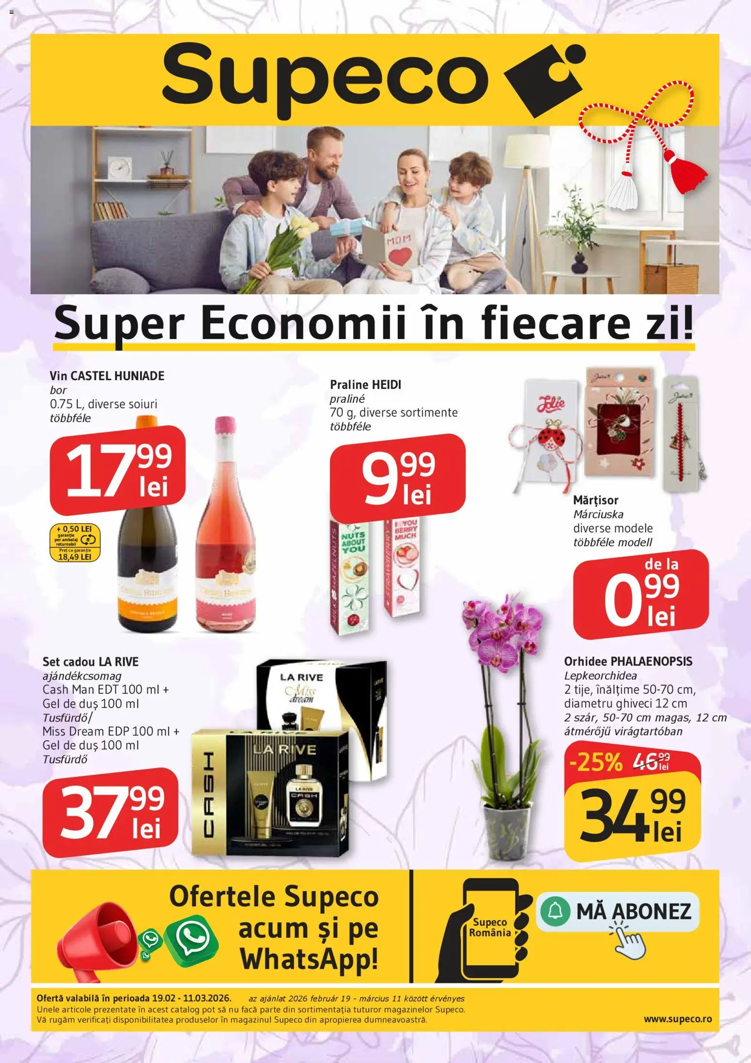 Catalog Supeco 19 Februarie - 10 Martie 2026 | Pagina 1 | Produse: Orhidee, Duș, Praline, Vin