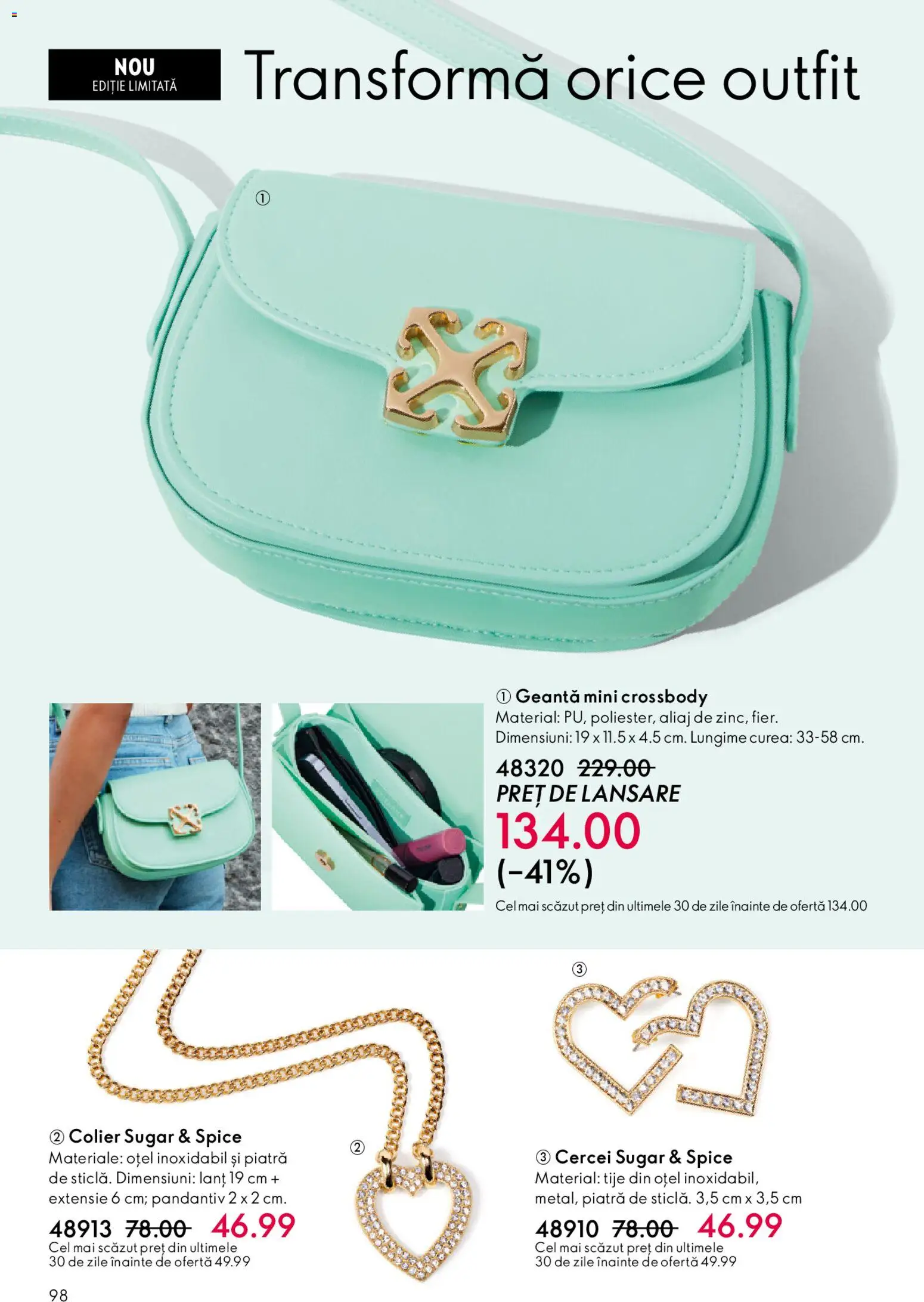 Catalog Oriflame 25 Martie - 13 Aprilie 2026 | Pagina 98 | Produse: Curea, Geantă, Cercei, Colier