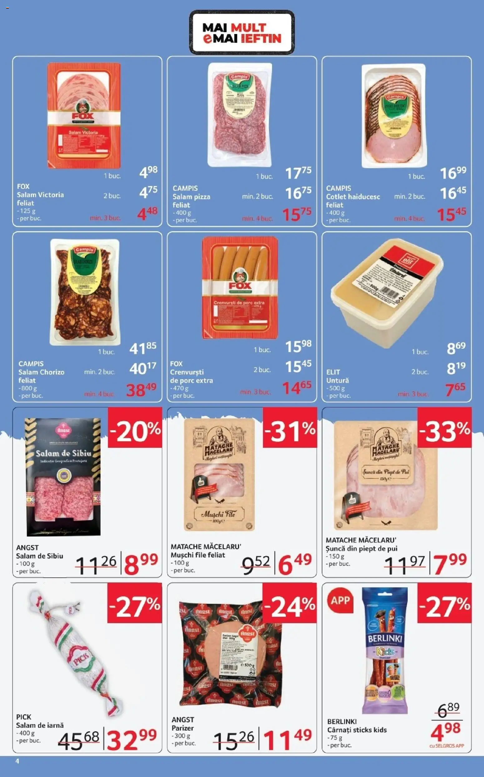 Catalog Selgros 6 - 18 Martie 2026 | Pagina 4 | Produse: Hacıyatmaz Kedi Oyuncağı, Crenvurști, Salam, Parizer