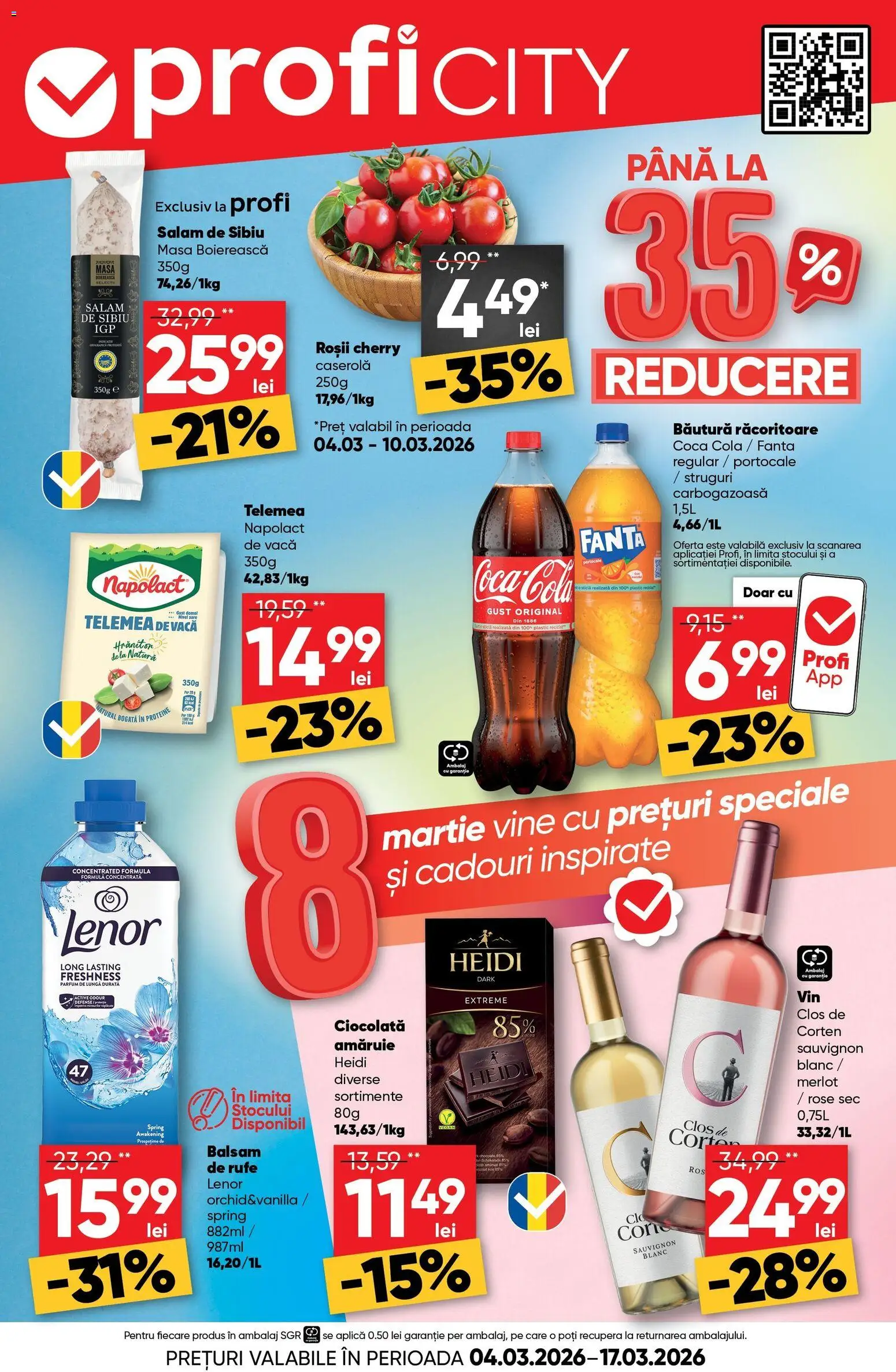 Catalog Profi 4 - 16 Martie 2026 | Pagina 1 | Produse: Ciocolată, Salam, Portocale, Balsam de rufe