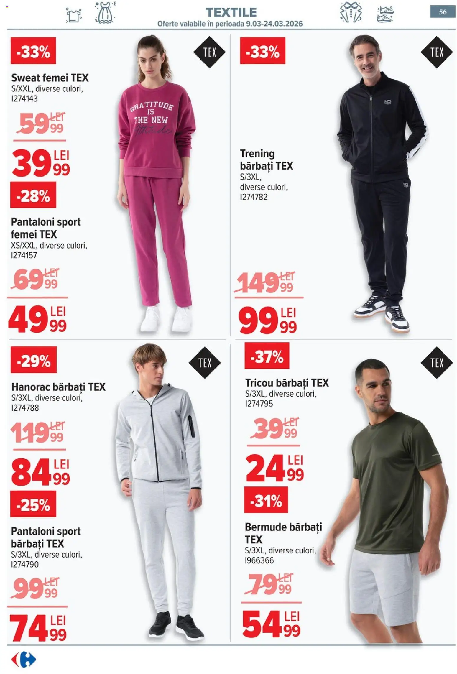 Catalog Carrefour 9 - 16 Martie 2026 | Pagina 59 | Produse: Trening, Deri ve Tüy Bakımı, Pantaloni, Keşe