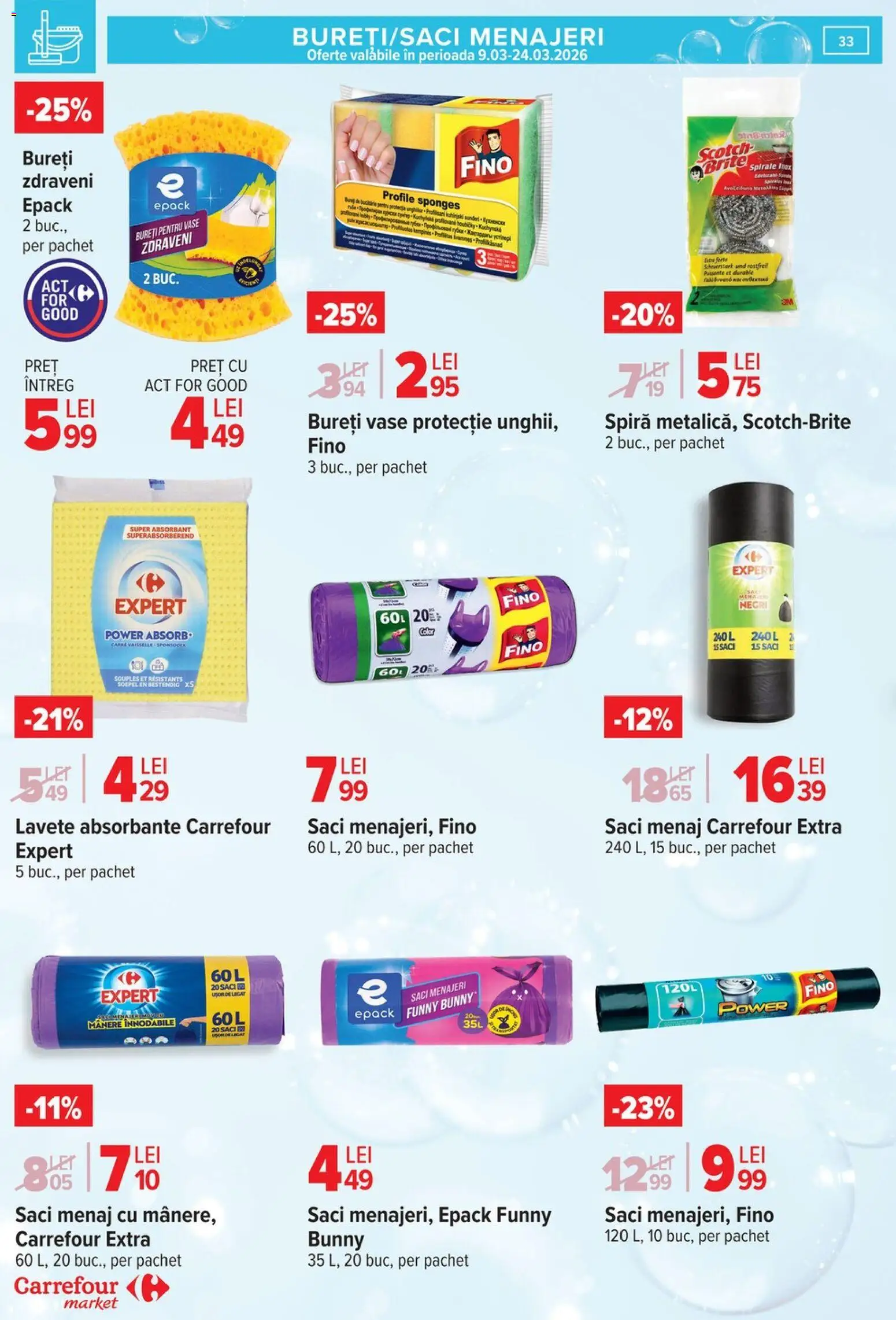 Catalog Carrefour 9 - 16 Martie 2026 | Pagina 39 | Produse: Saci menajeri, Lavete, Absorbante
