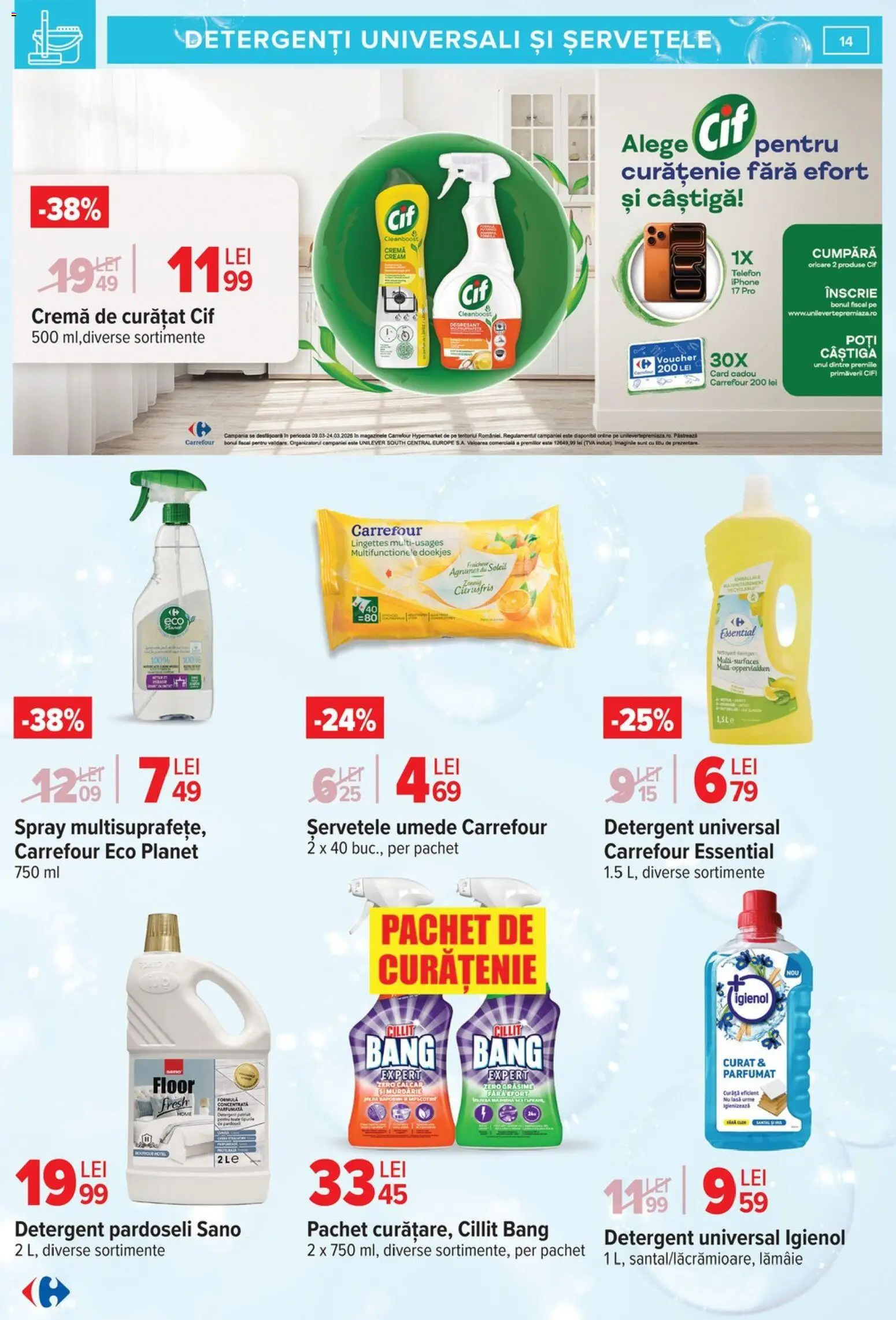 Catalog Carrefour 9 - 23 Martie 2026 | Pagina 14 | Produse: Telefon, Cremă, Detergent, Șervețele umede