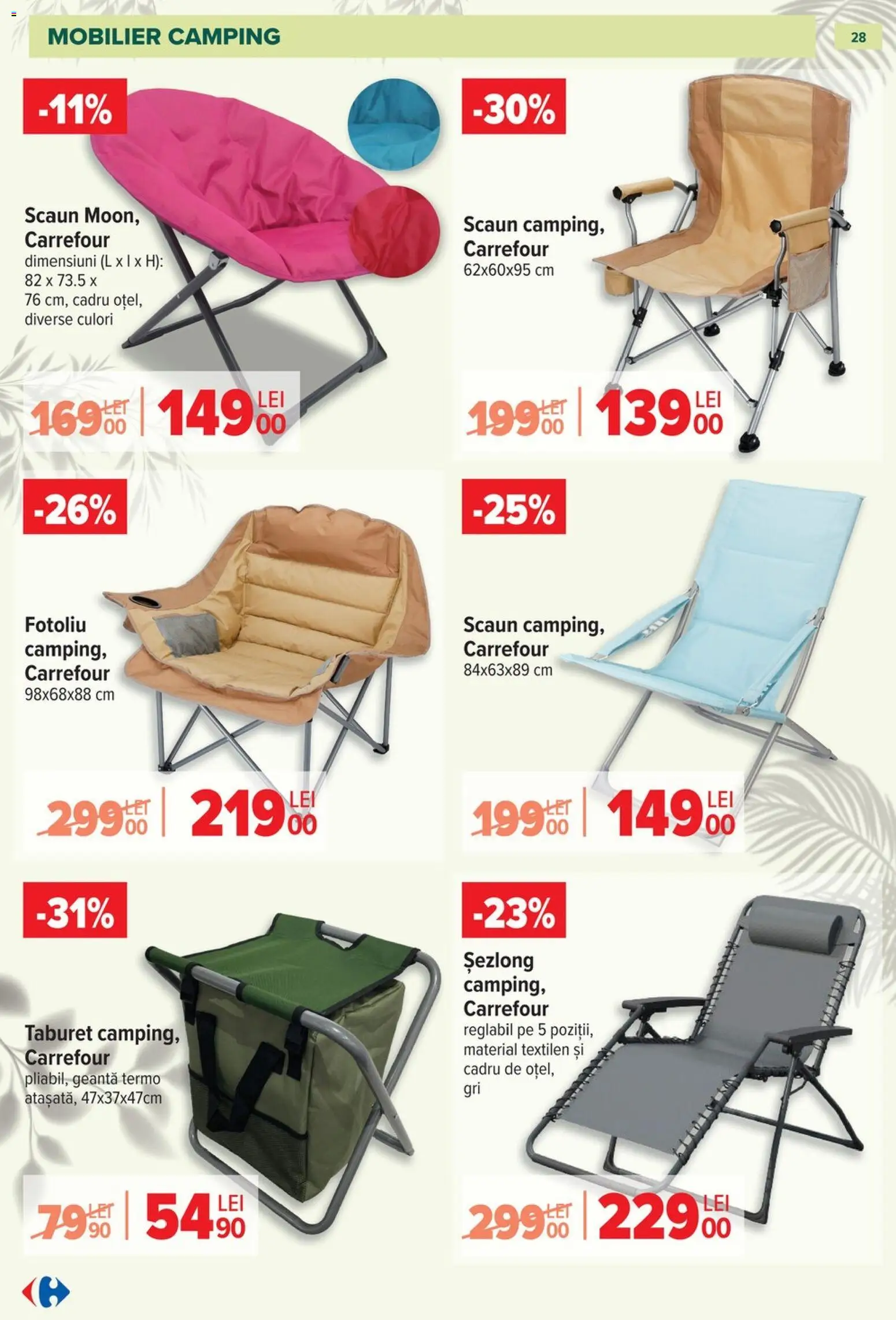 Catalog Carrefour 11 Martie - 11 Mai 2026 | Pagina 28 | Produse: Geantă, Șezlong, Scaun, Taburet