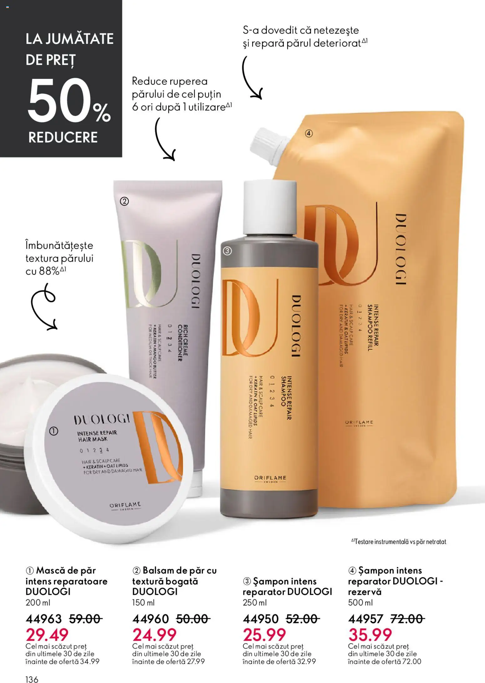 Catalog Oriflame 15 Aprilie - 4 Mai 2026 | Pagina 136 | Produse: Șampon, Balsam, Mască de păr, Balsam de păr