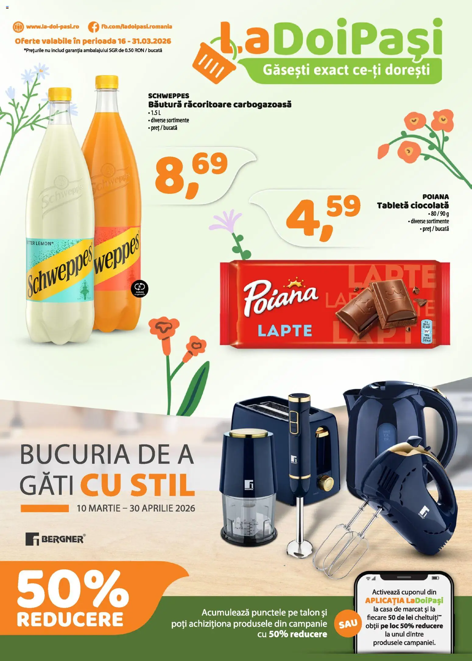 Catalog La Doi Pași 16 - 30 Martie 2026 | Pagina 1 | Produse: Tabletă, Lapte, Ciocolată