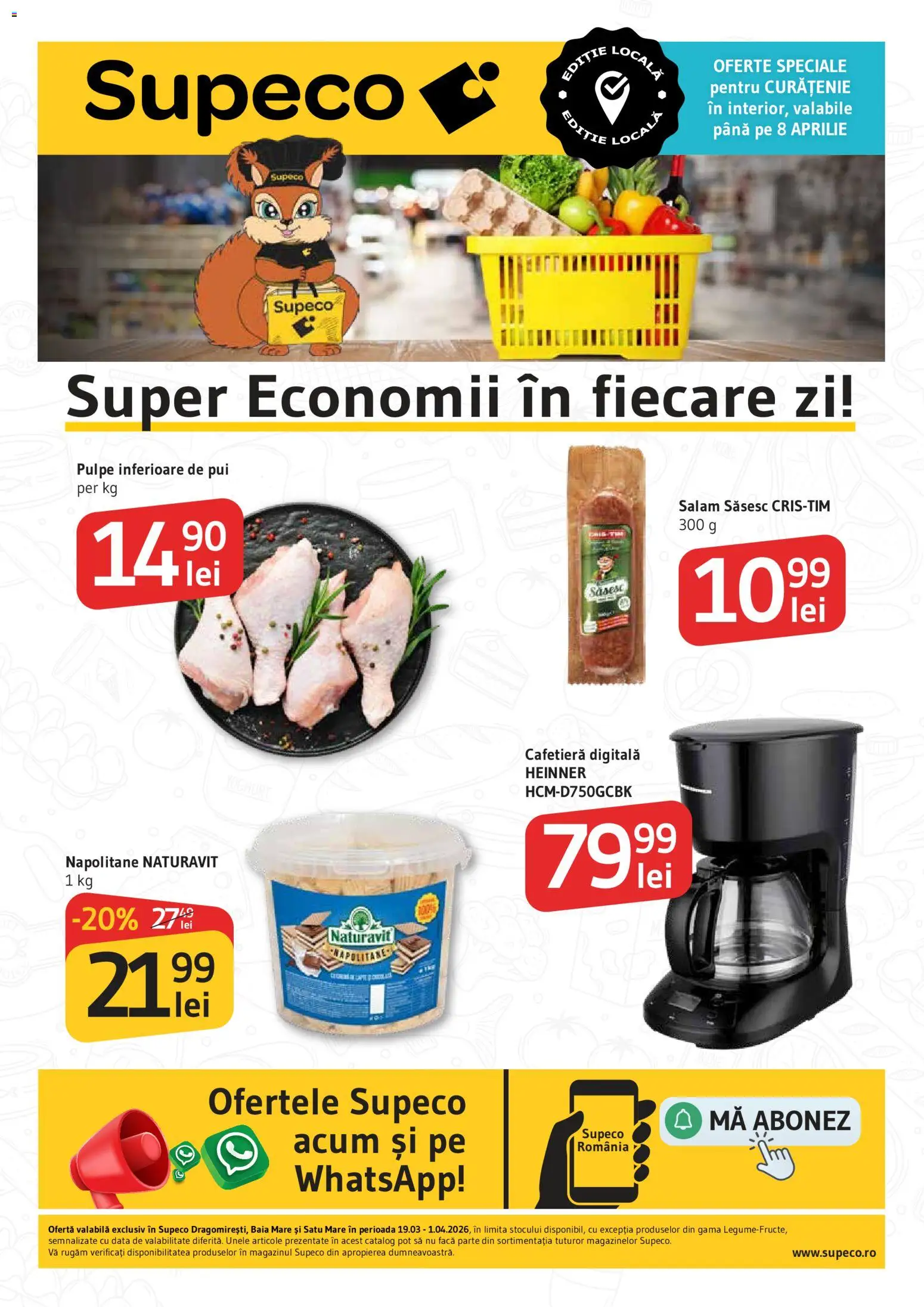 Catalog Supeco 19 - 31 Martie 2026 | Pagina 1 | Produse: Cafetieră, Hacıyatmaz Kedi Oyuncağı, Napolitane, Salam